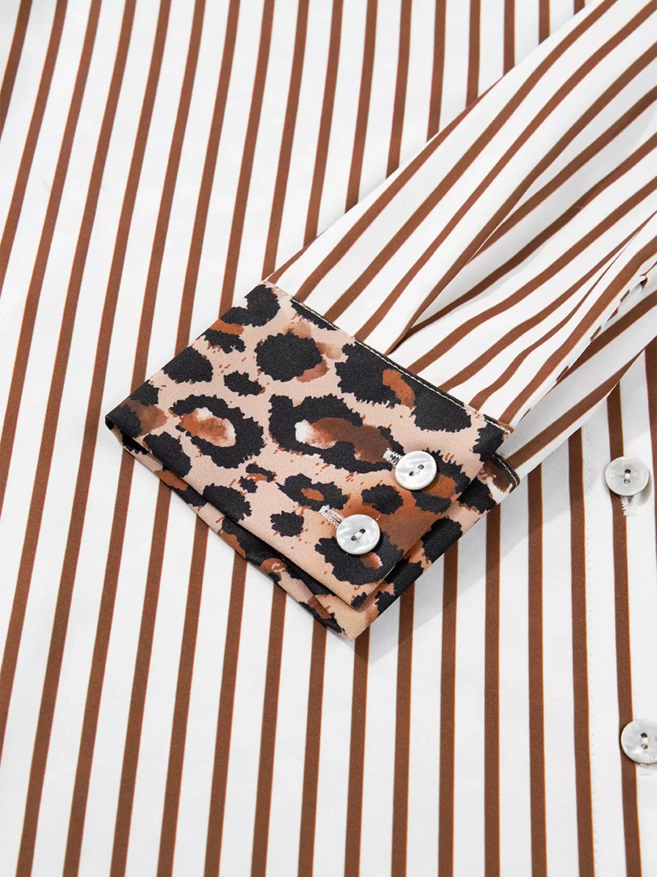 Striped Leopard Print Button Up Shirt Dress