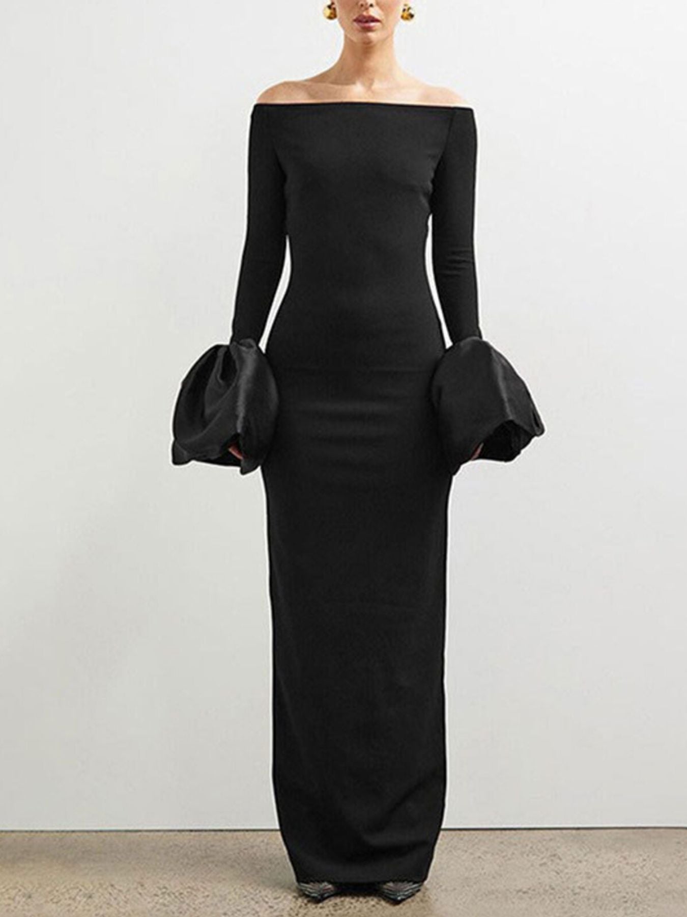 Off-Shoulder Flounce Sleeve Maxi Dress