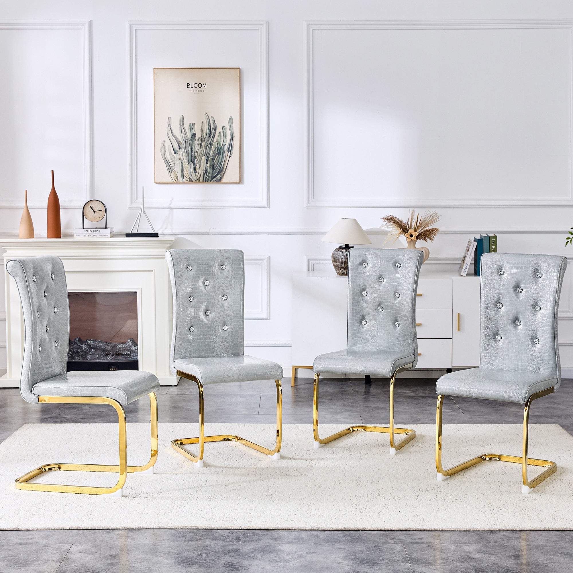 Set of 4 Retro Alligator Skin Upholstered Dining Chairs