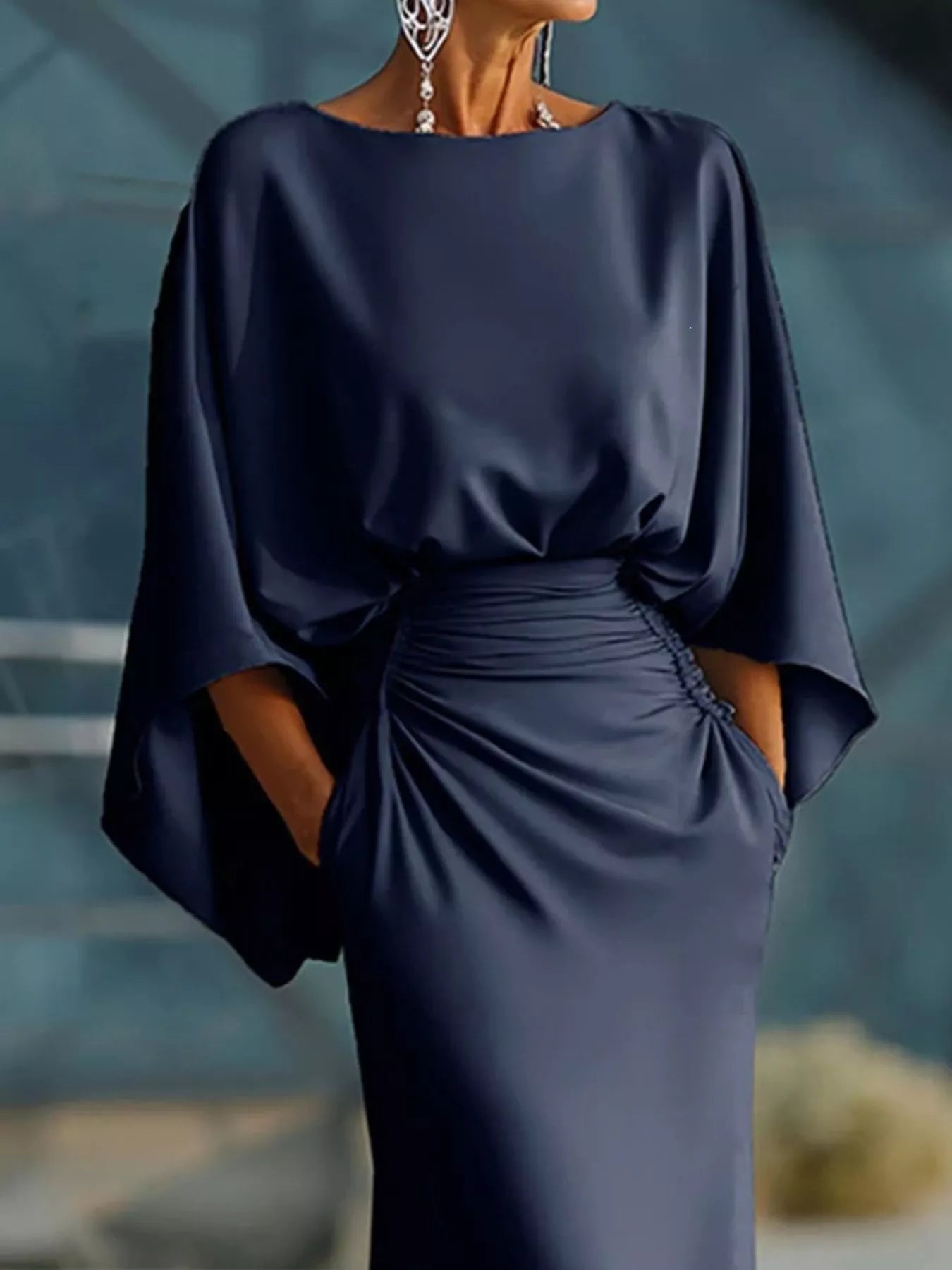 Batwing Sleeve Ruched Maxi Dress
