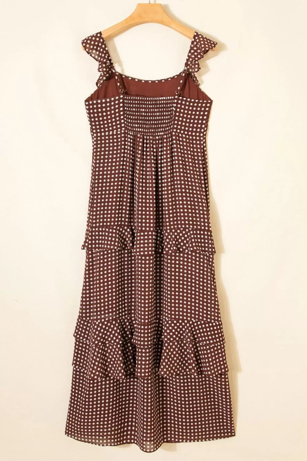 Polka Dot Print Backless Ruffled Tiered Maxi Dress