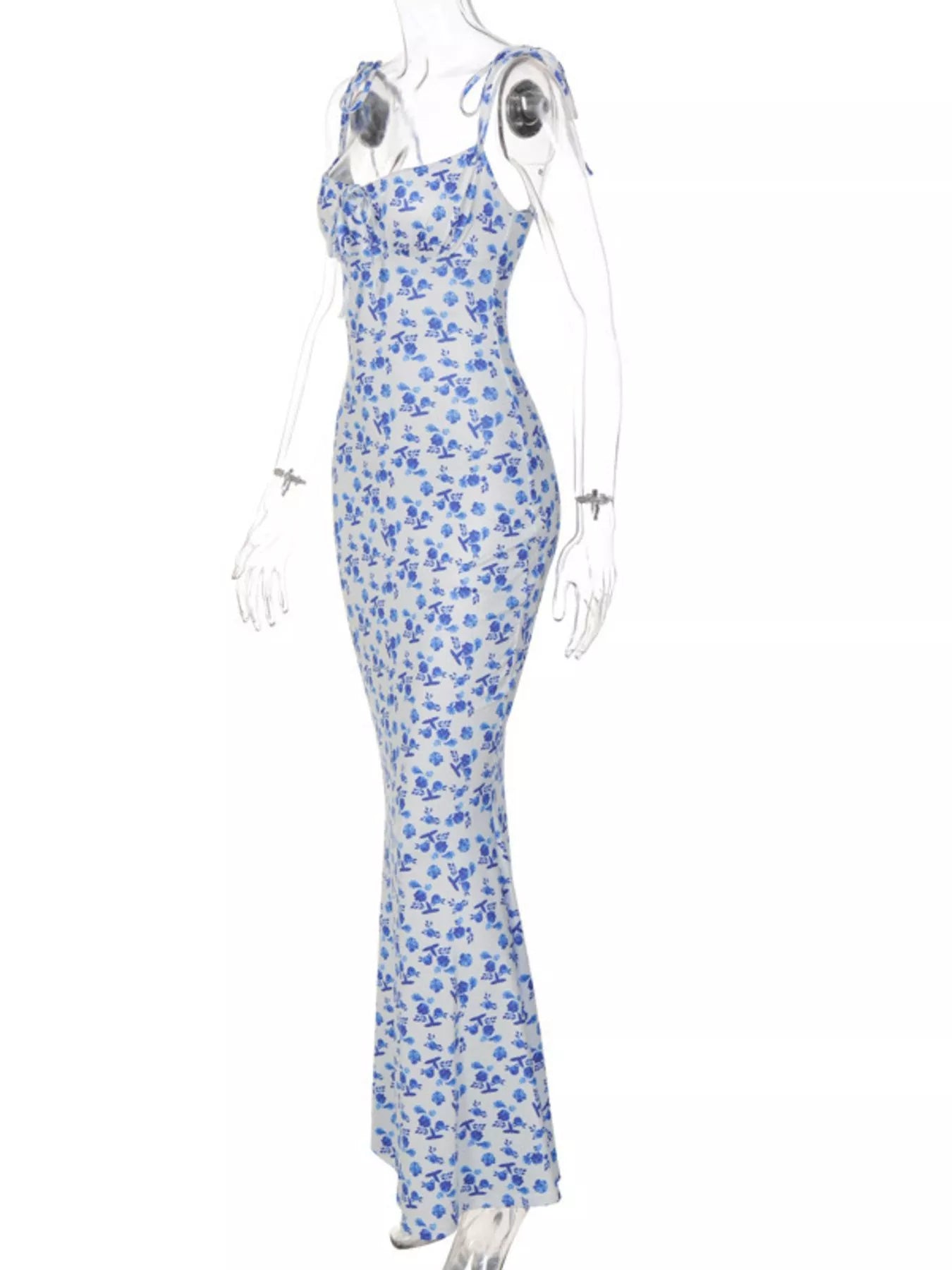 Floral Print Tie Strap Bodycon Maxi Dress