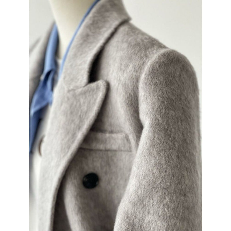 Womens Solid-Color Short Loose-Fit Double-Faced Cashmere Coat