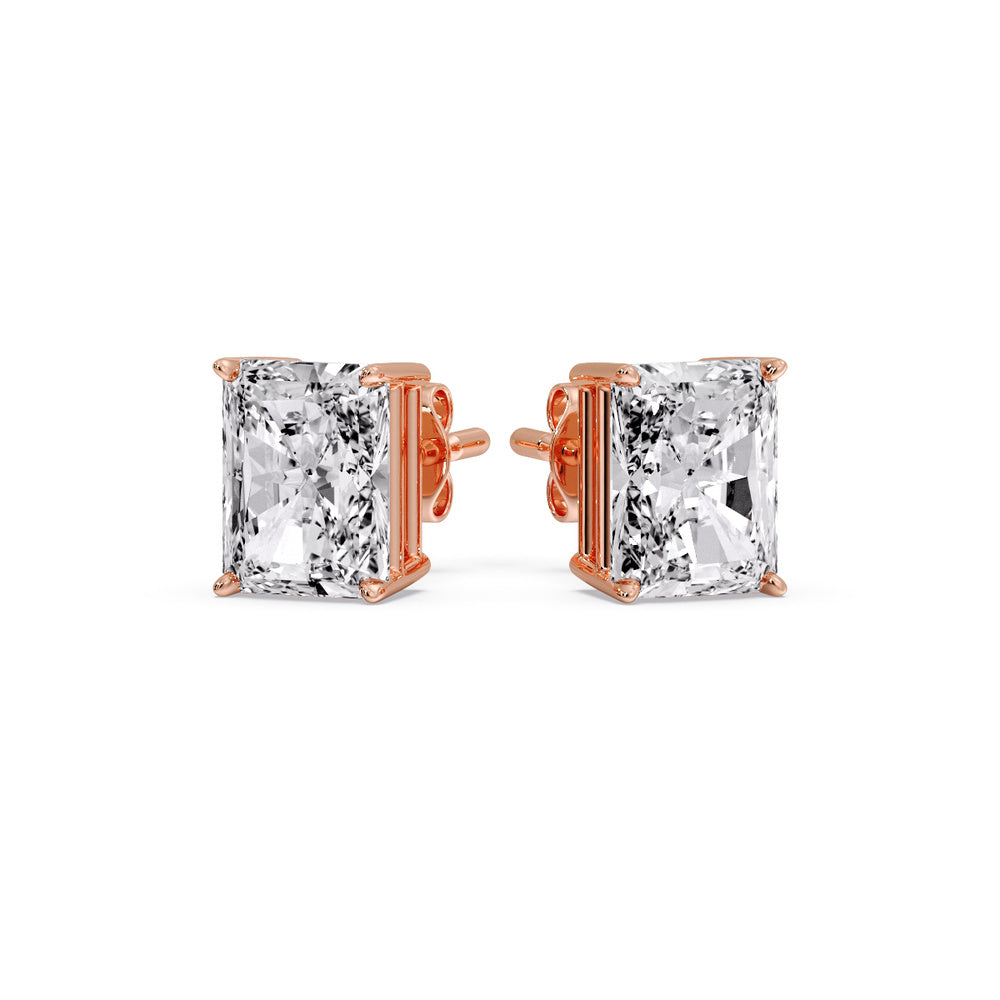 IGI Certified Basket Stud Earrings Set With Radiant Cut Diamonds