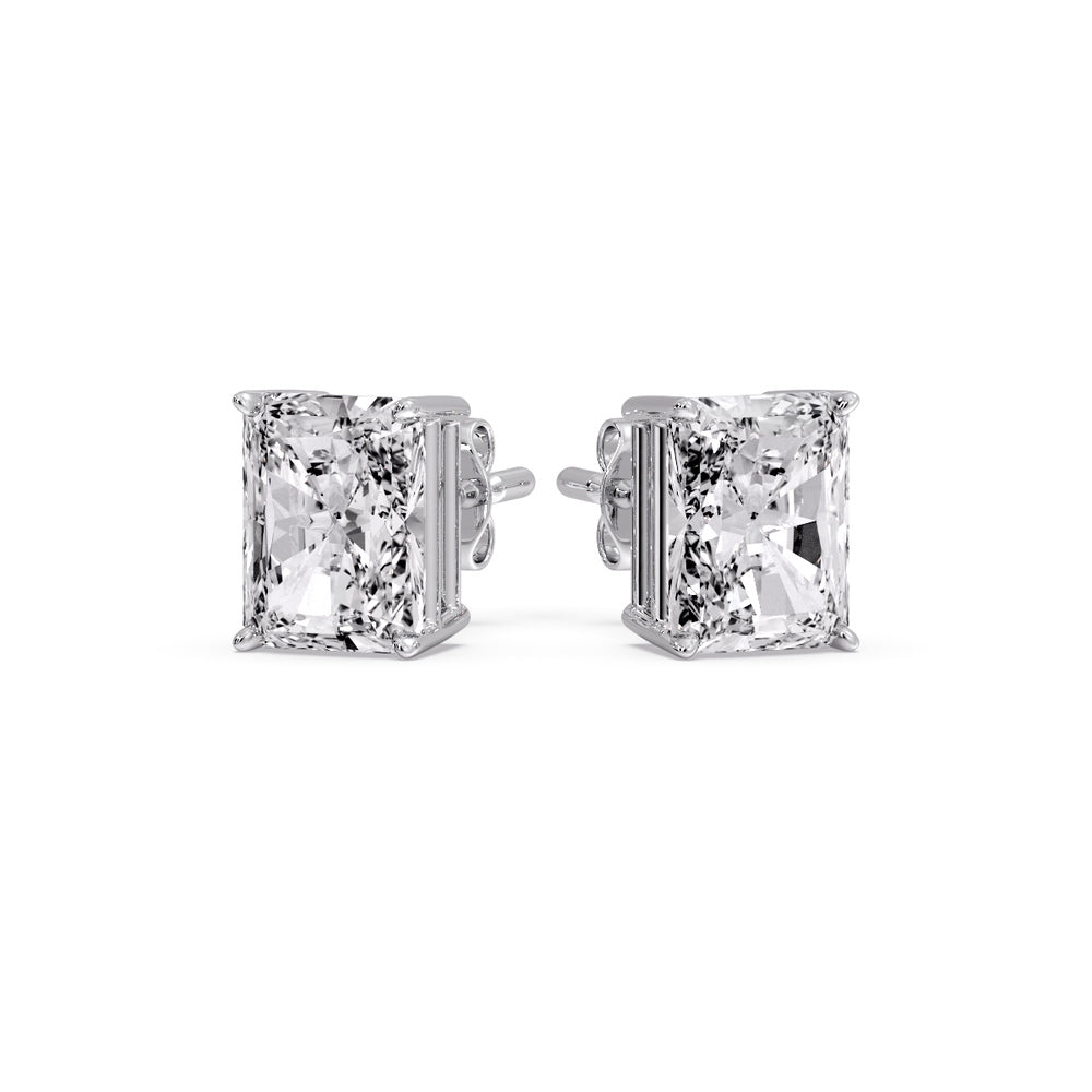 IGI Certified Basket Stud Earrings Set With Radiant Cut Diamonds