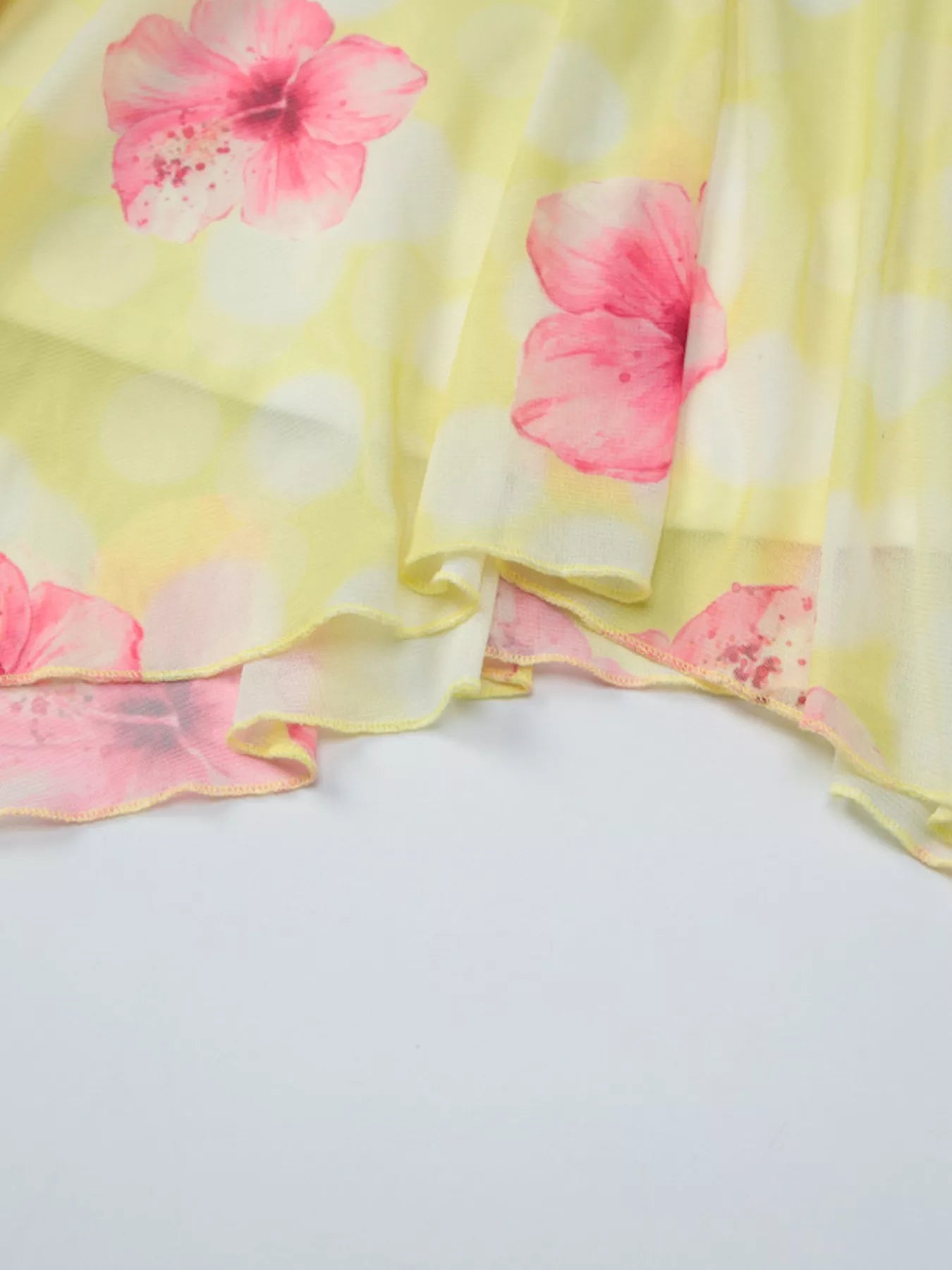 Sheer Floral Print Sleeveless Asymmetrical Mini Dress