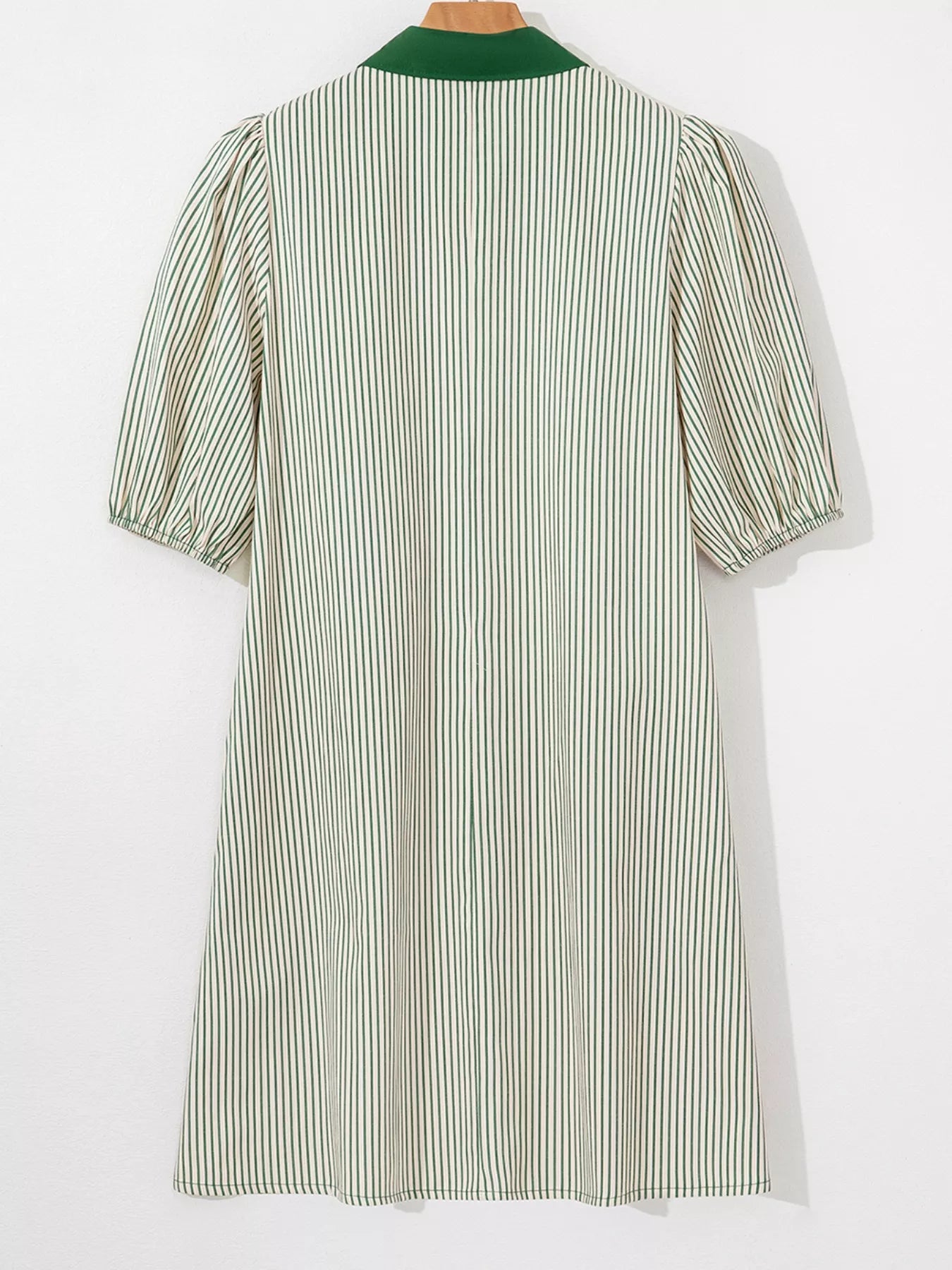 Stripe Color Block Patchwork Shirt Collar Button Down Puff Sleeve Mini Dress