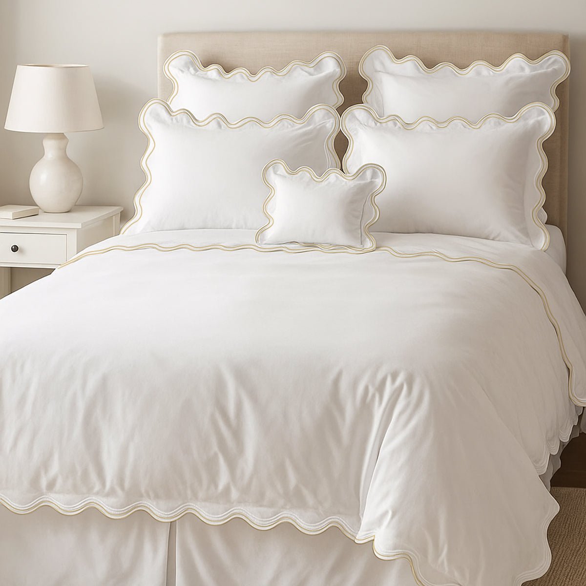 400TC Cotton Sateen Luxurious Double Scalloped Duvet Cover Set - Overture Gifts