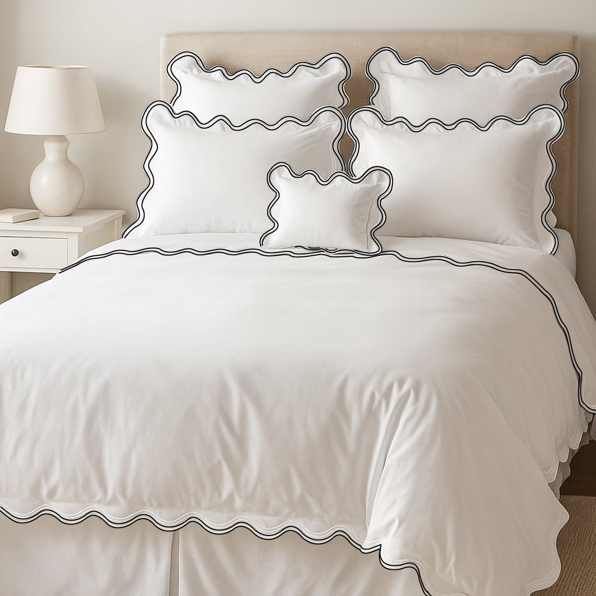 400TC Cotton Sateen Luxurious Double Scalloped Duvet Cover Set - Overture Gifts