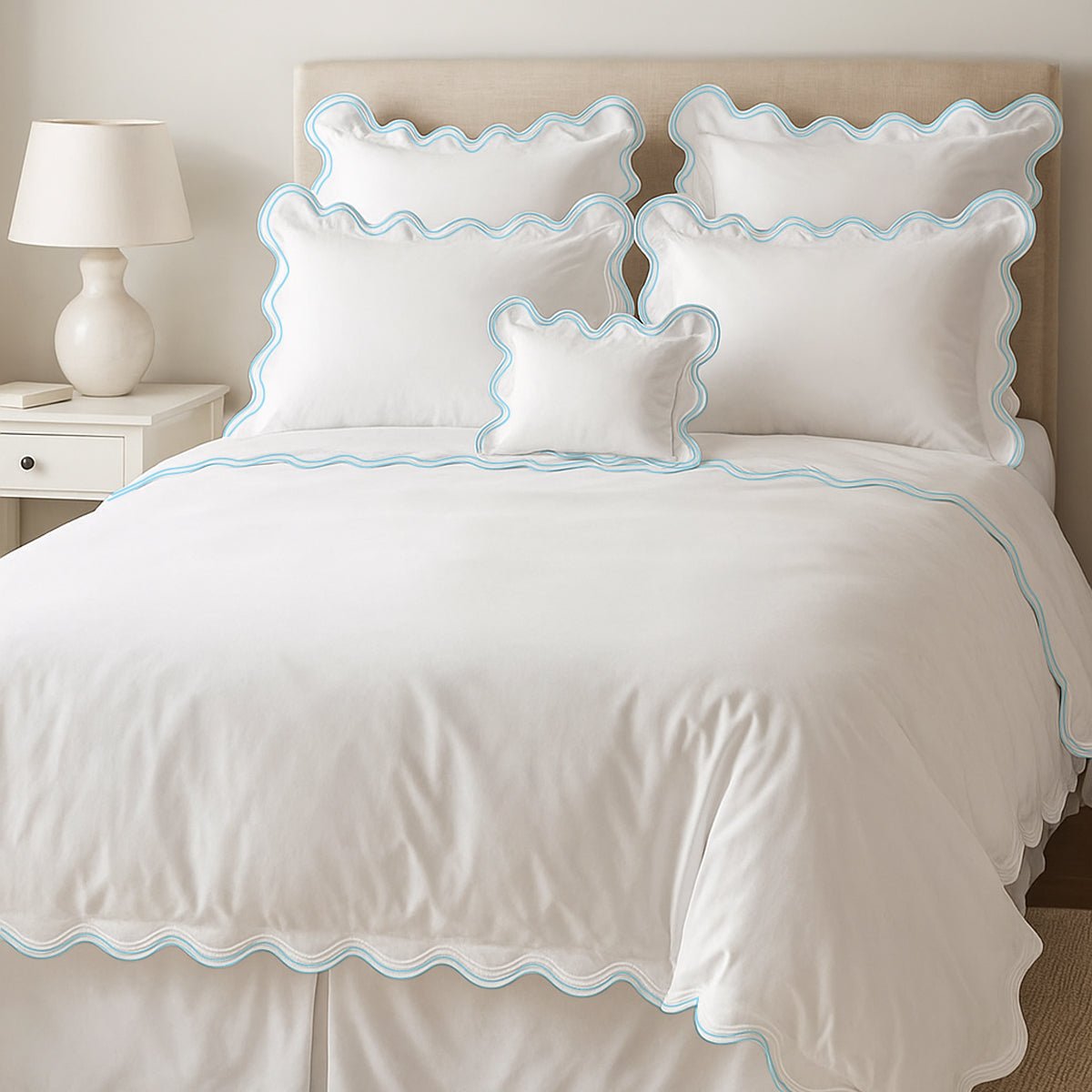 400TC Cotton Sateen Luxurious Double Scalloped Duvet Cover Set - Overture Gifts