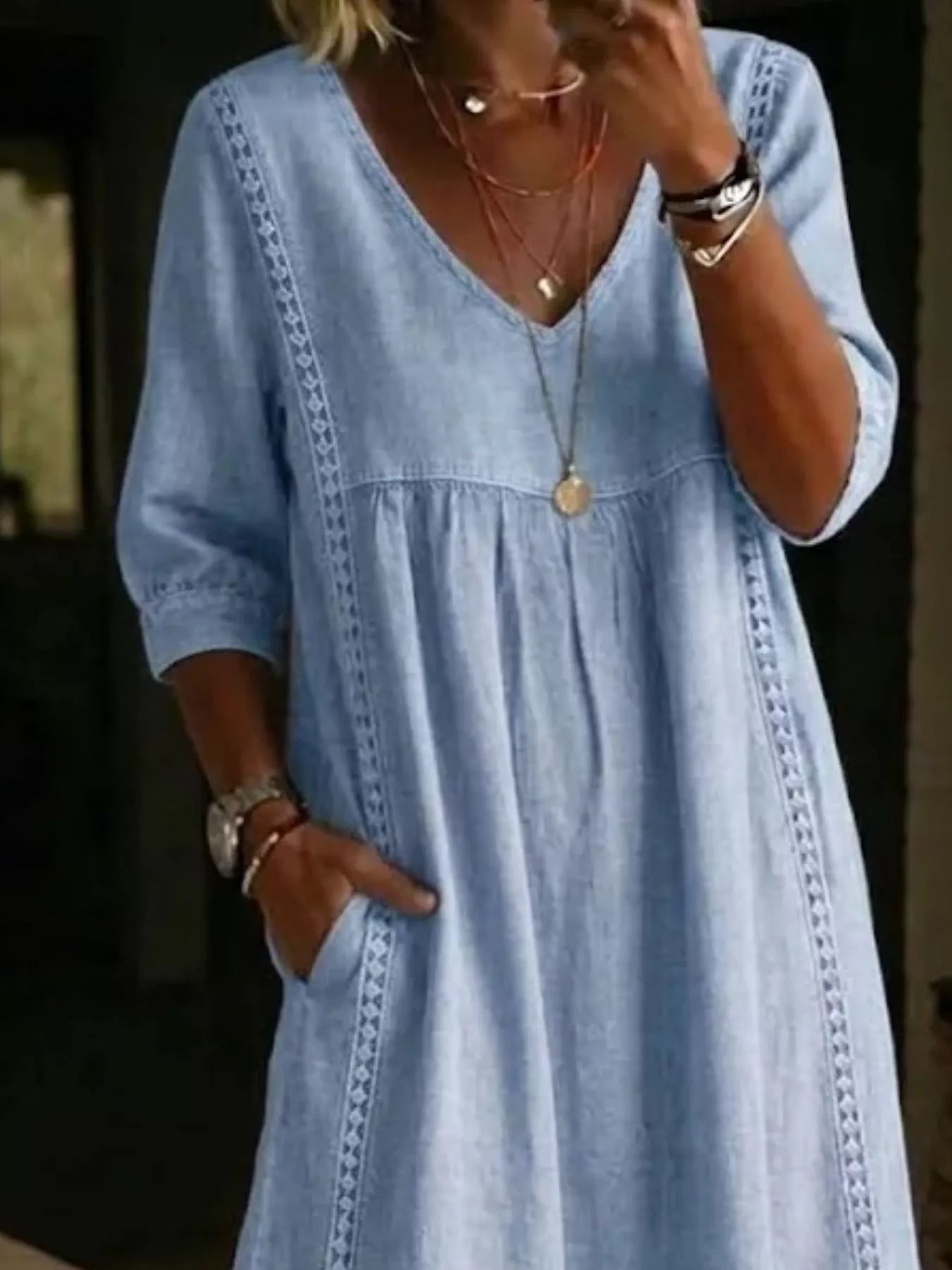 Full Size V-Neck 3/4 Sleeve Midi Dress Plus Size