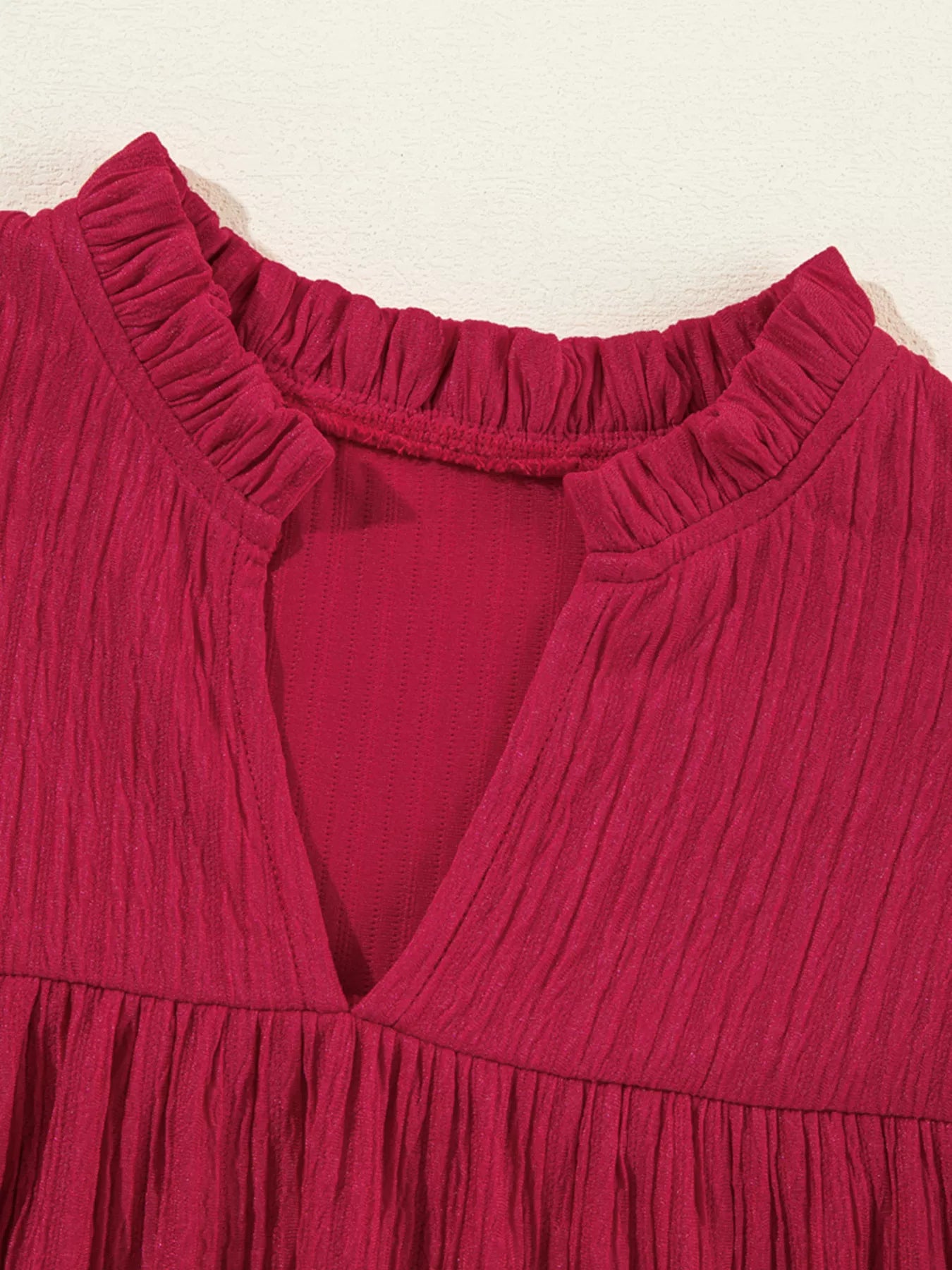 Textured Ruffled Trim Loose Fit Mini Dress