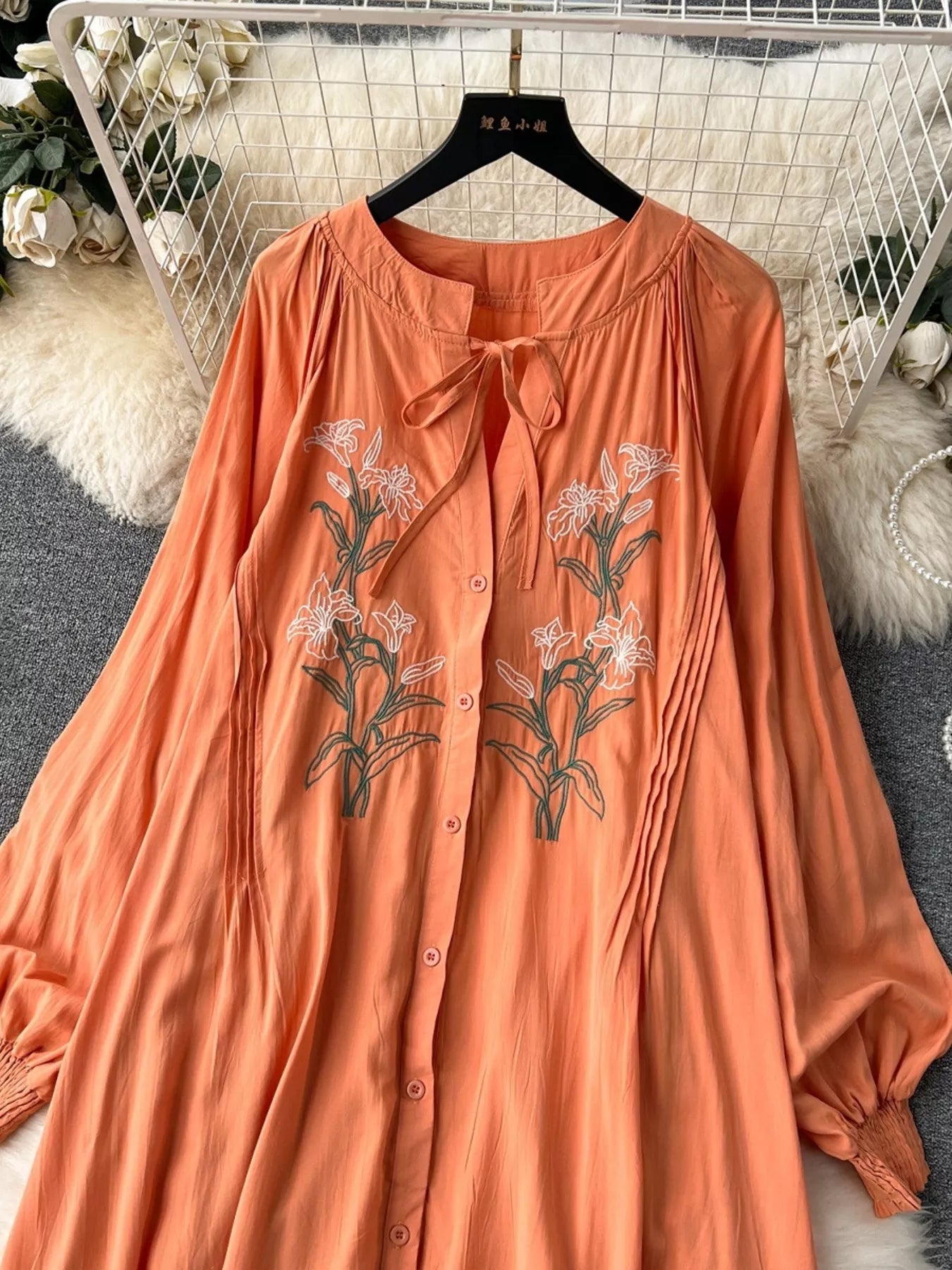 Floral Button Front Long Sleeve Dress