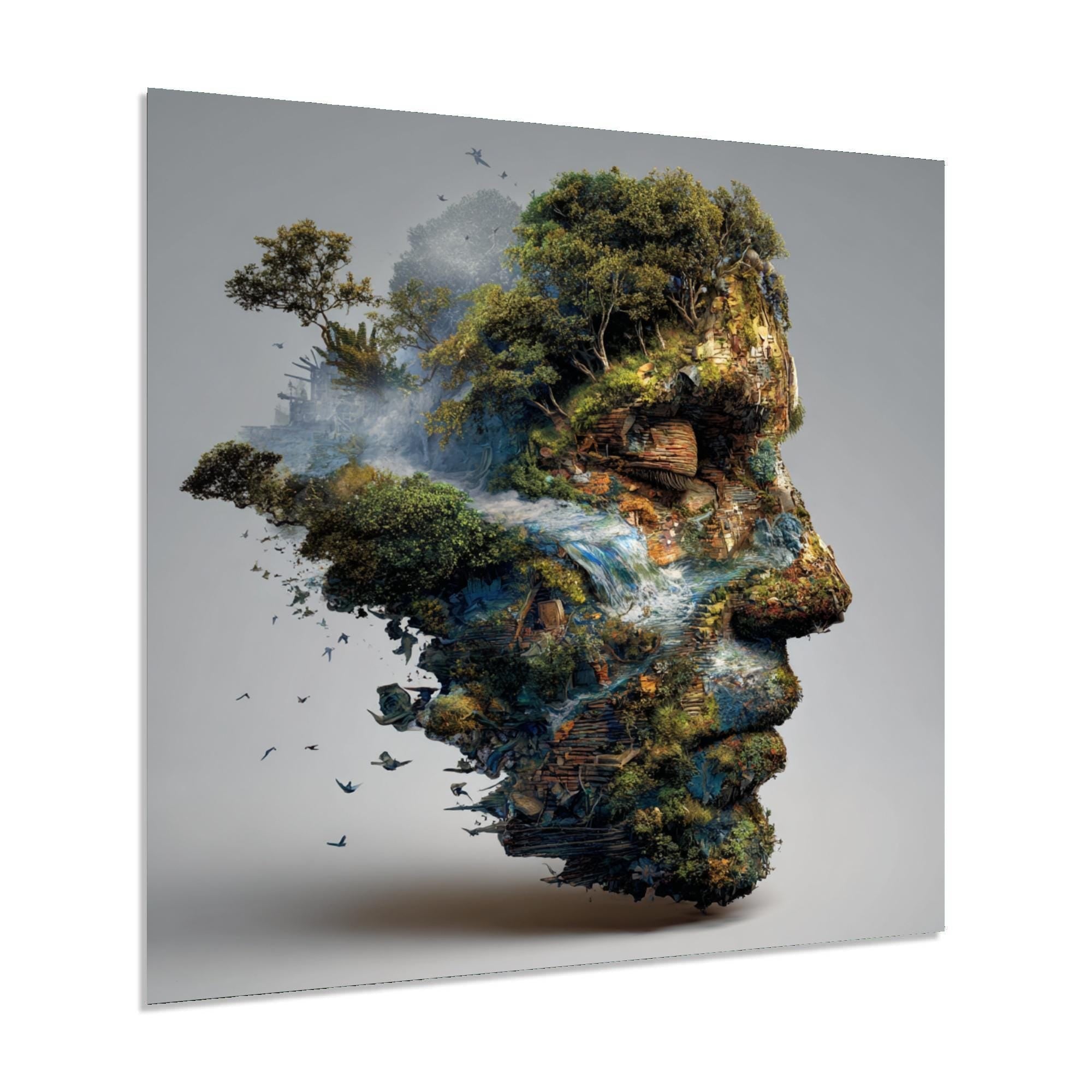 Nature Face Tempered Glass Wall Art | Eco-Inspired Portrait Decor