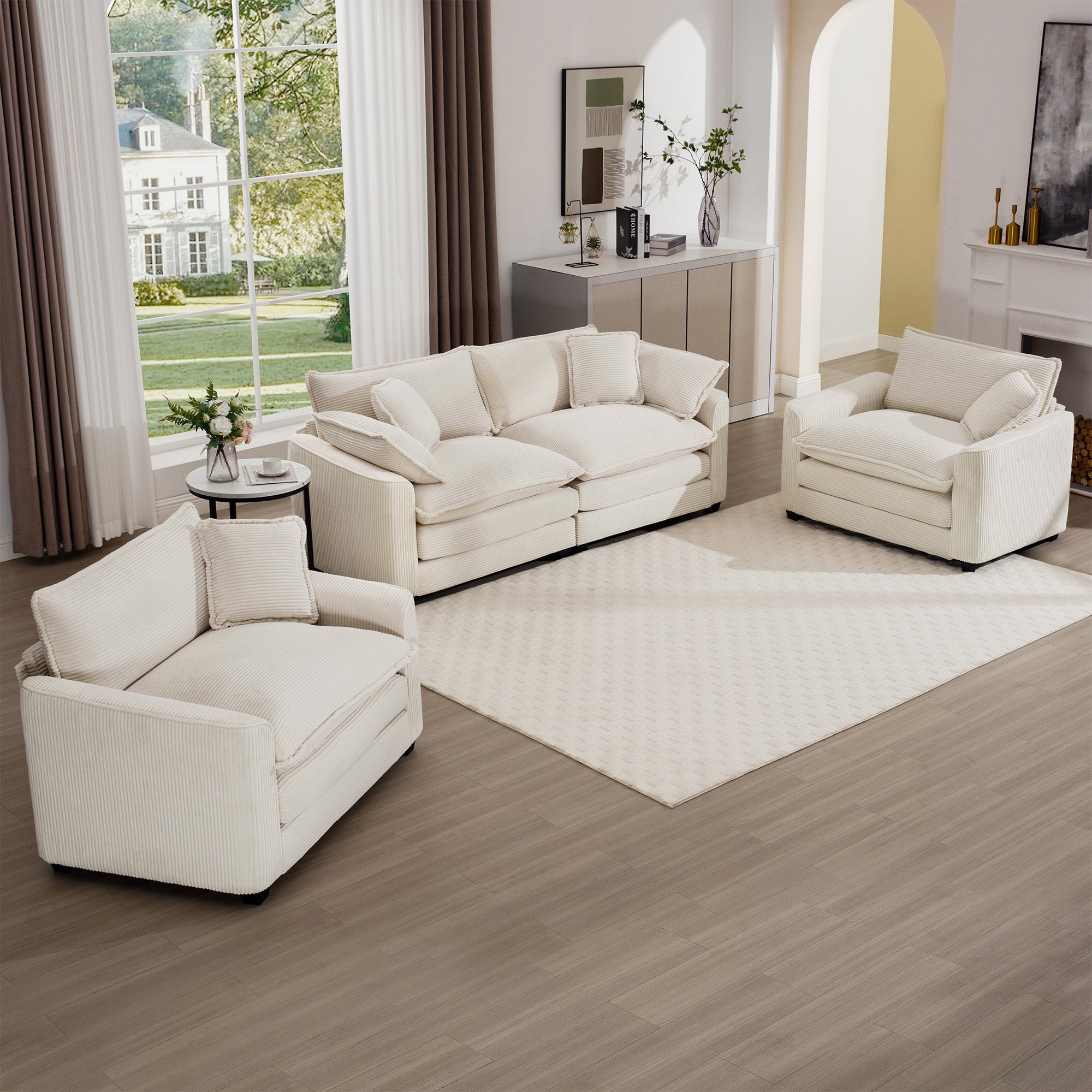 Warm and Cozy Sofa Set with Soft Cushions and Pillows