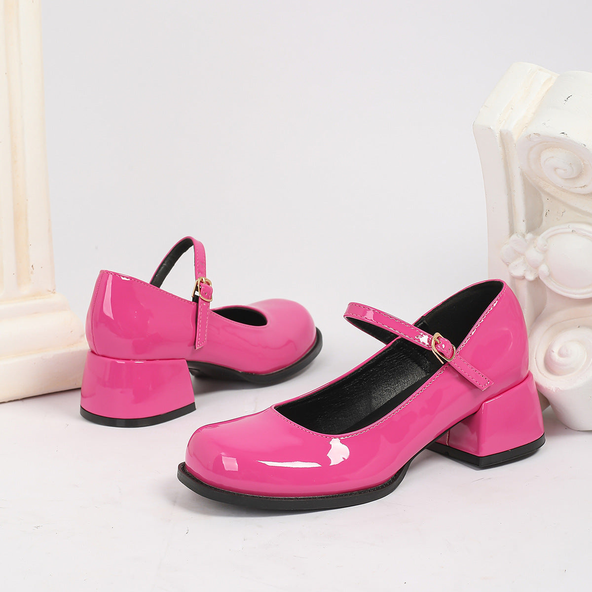Chunky-heeled Elegant Round-toe Preppy-style Leather Shoes