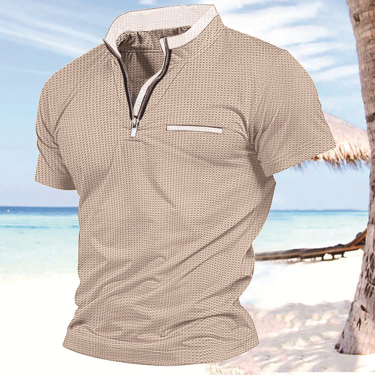 Polo shirt with grid zipper pocket for men's sports polo shirt
