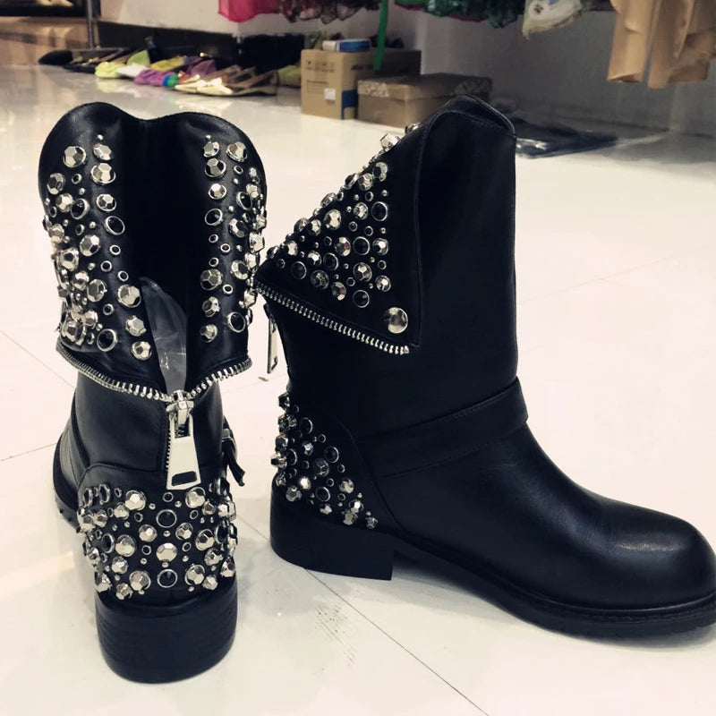 Women's Genuine Leather ankle boots big size fit for 22-26.5cm length feet Autumn and winter warm short boots Short plush lining