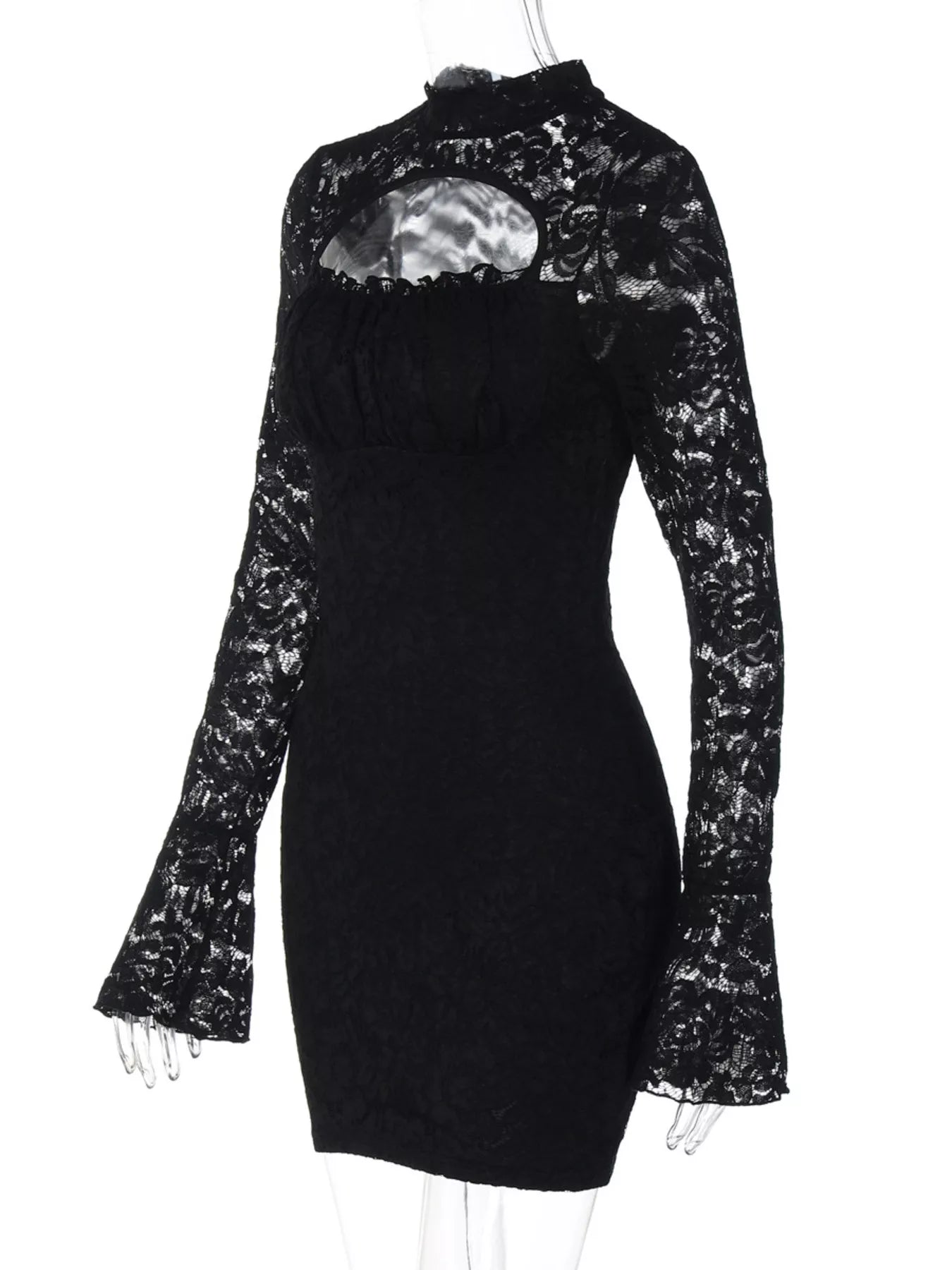 Lace Cut-out Long Sleeve Mini Dress
