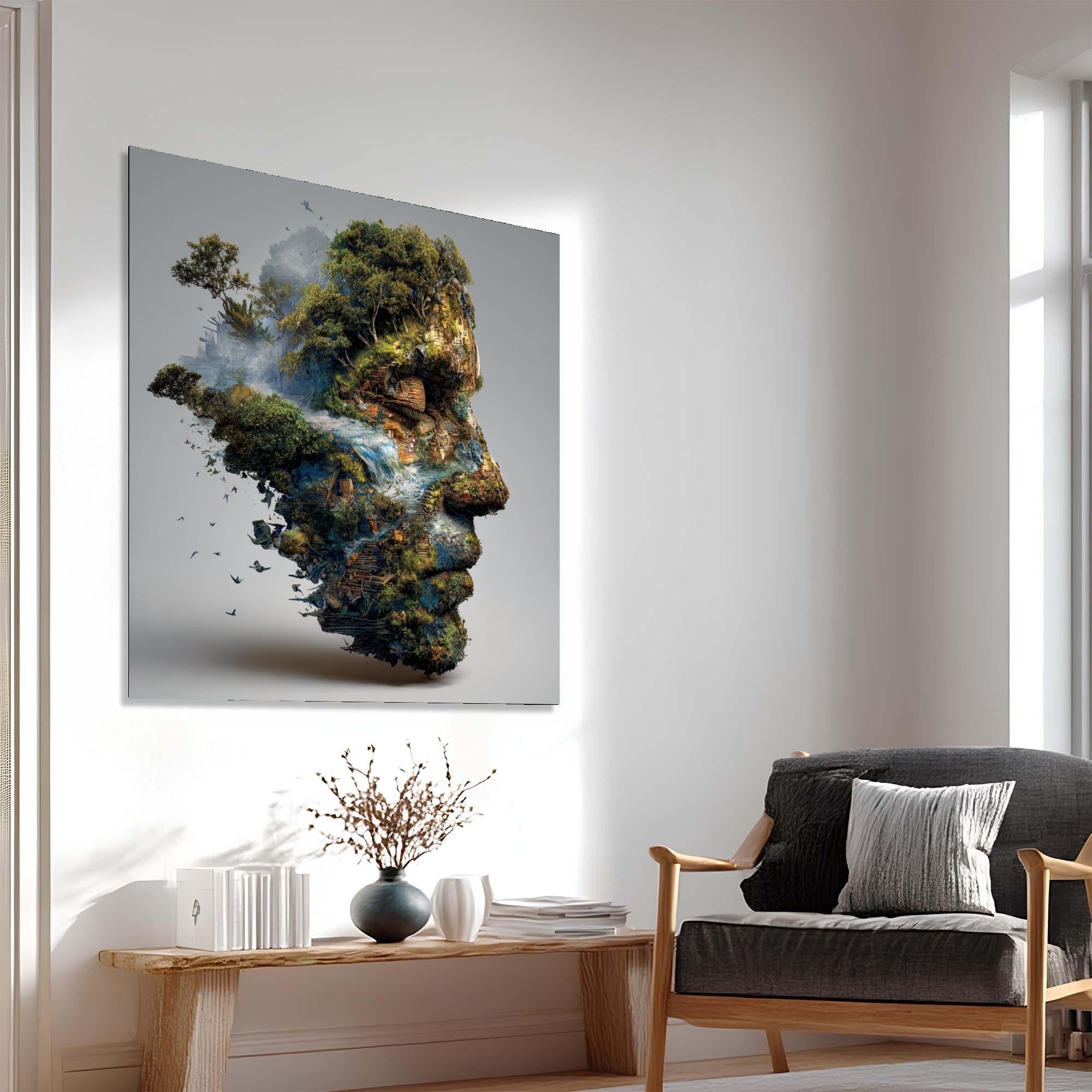Nature Face Tempered Glass Wall Art | Eco-Inspired Portrait Decor