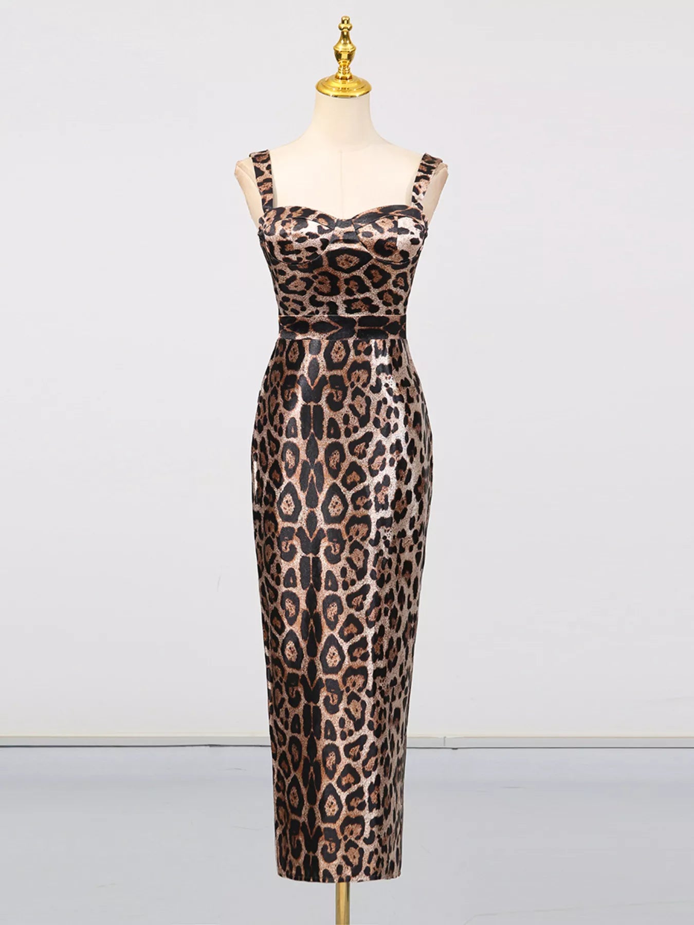 Leopard Print Bodycon Back Slit Midi Dress