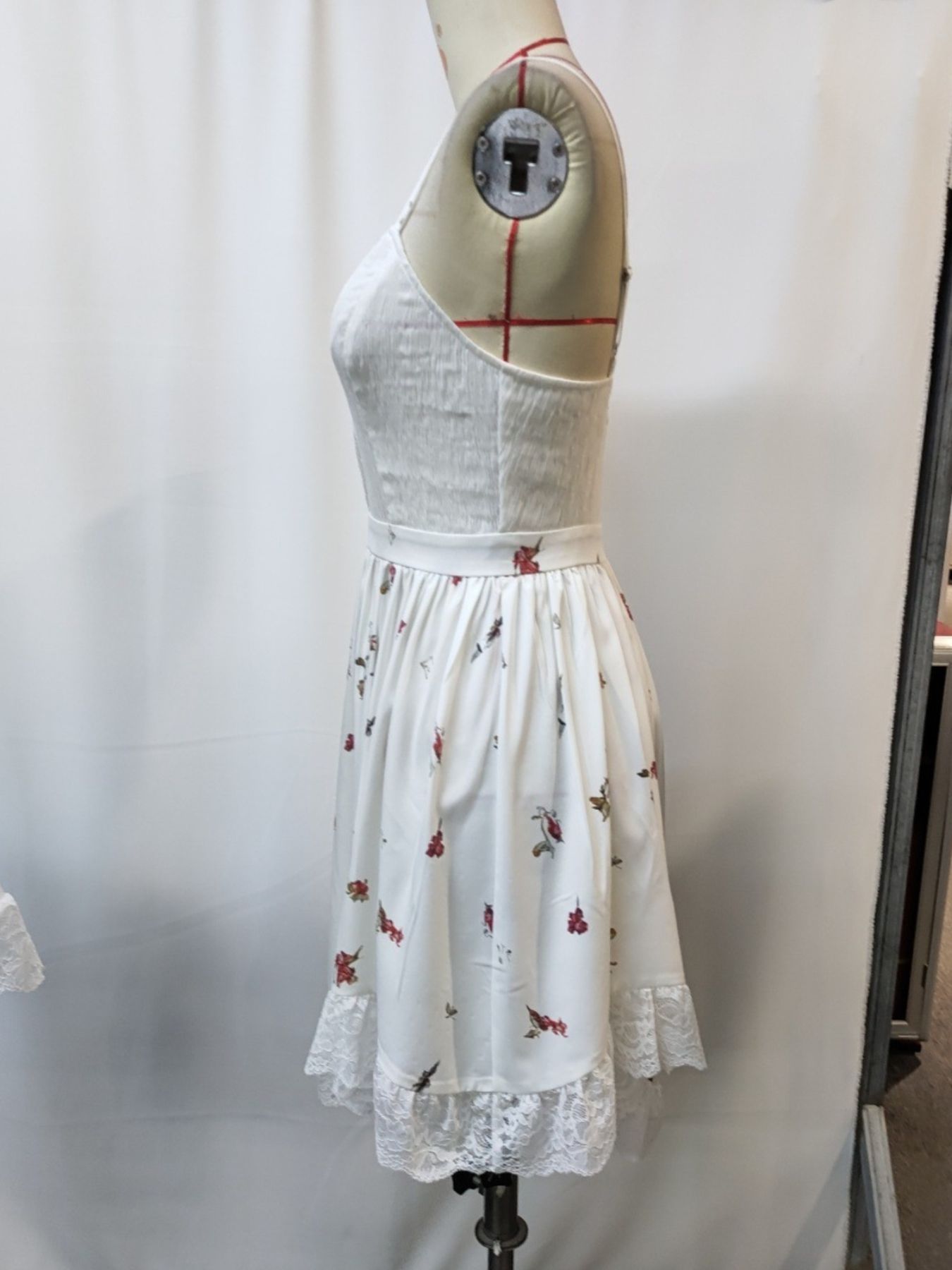 Floral Print Lace Trimmed Asymmetrical Hem Cami Dress