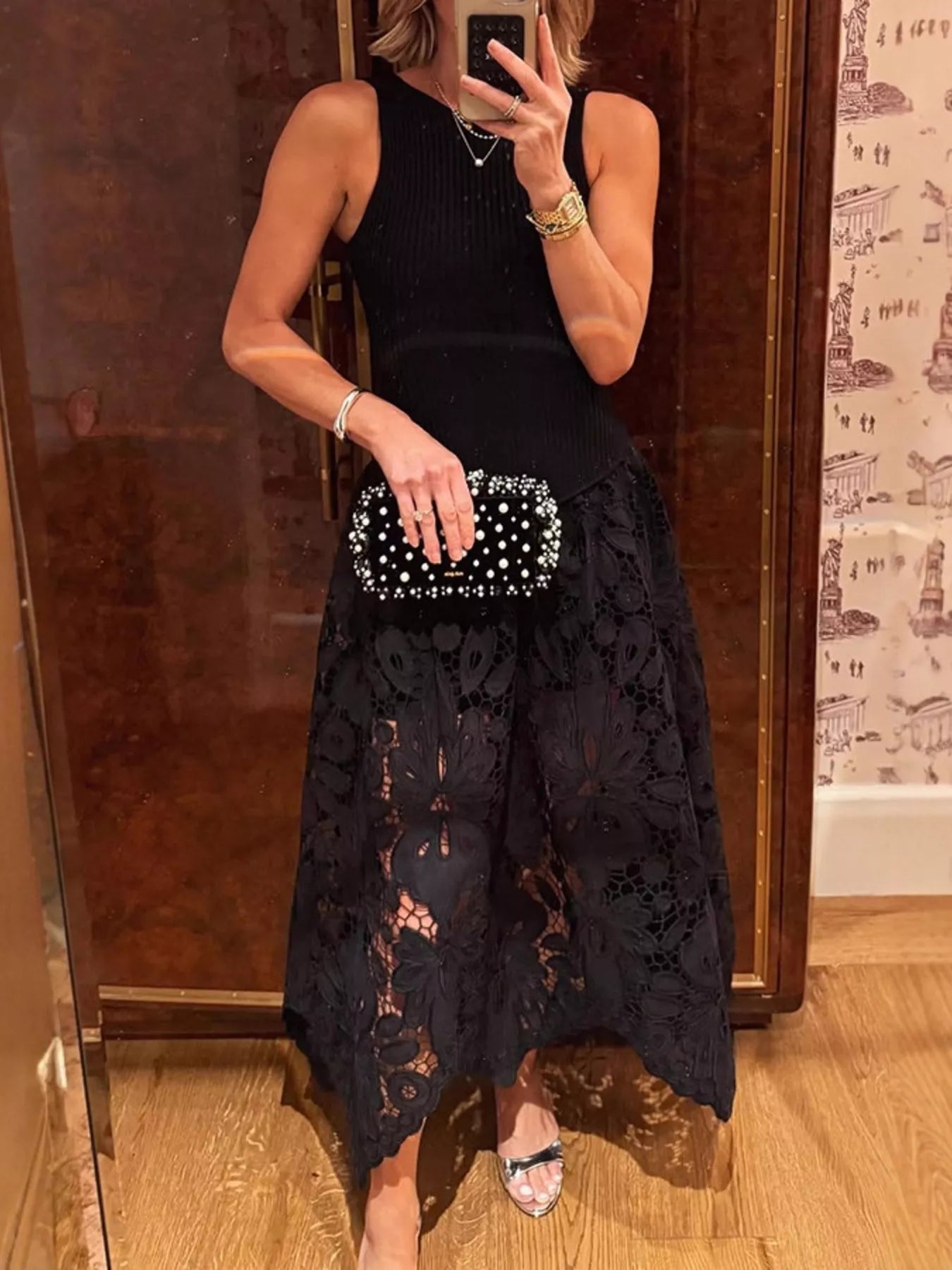 Sleeveless Ribbed Crochet Midi Dress
