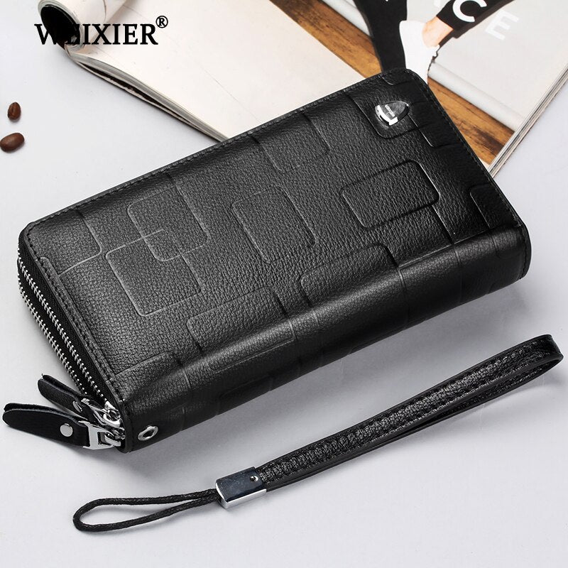 WEIXIER New Genuine Leather Clutch Cellphone Long Wallet Men's Simple Multifunctional Cow Leather Zipper Money Business bag