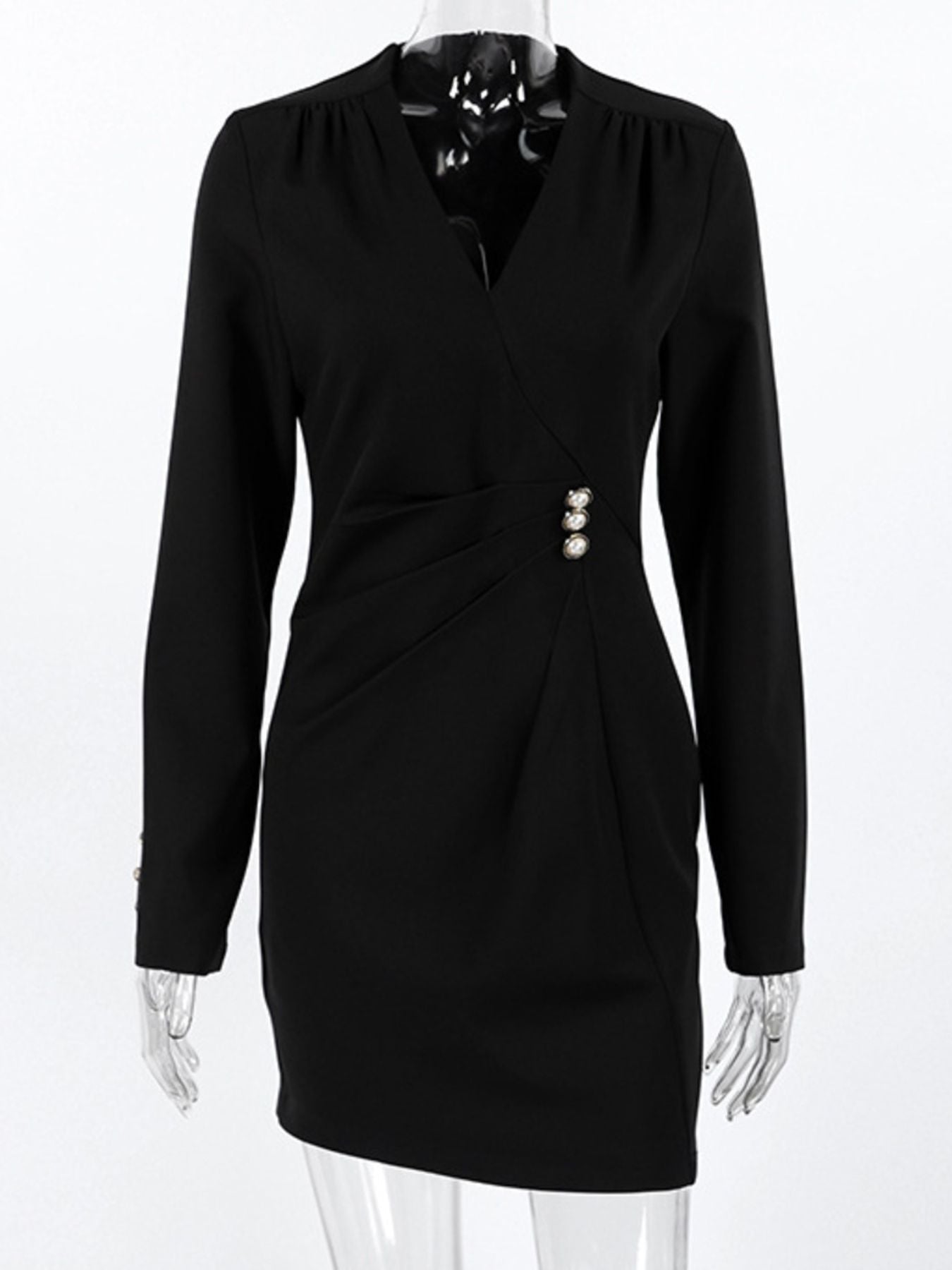 Ruched Surplice Long Sleeve Dress