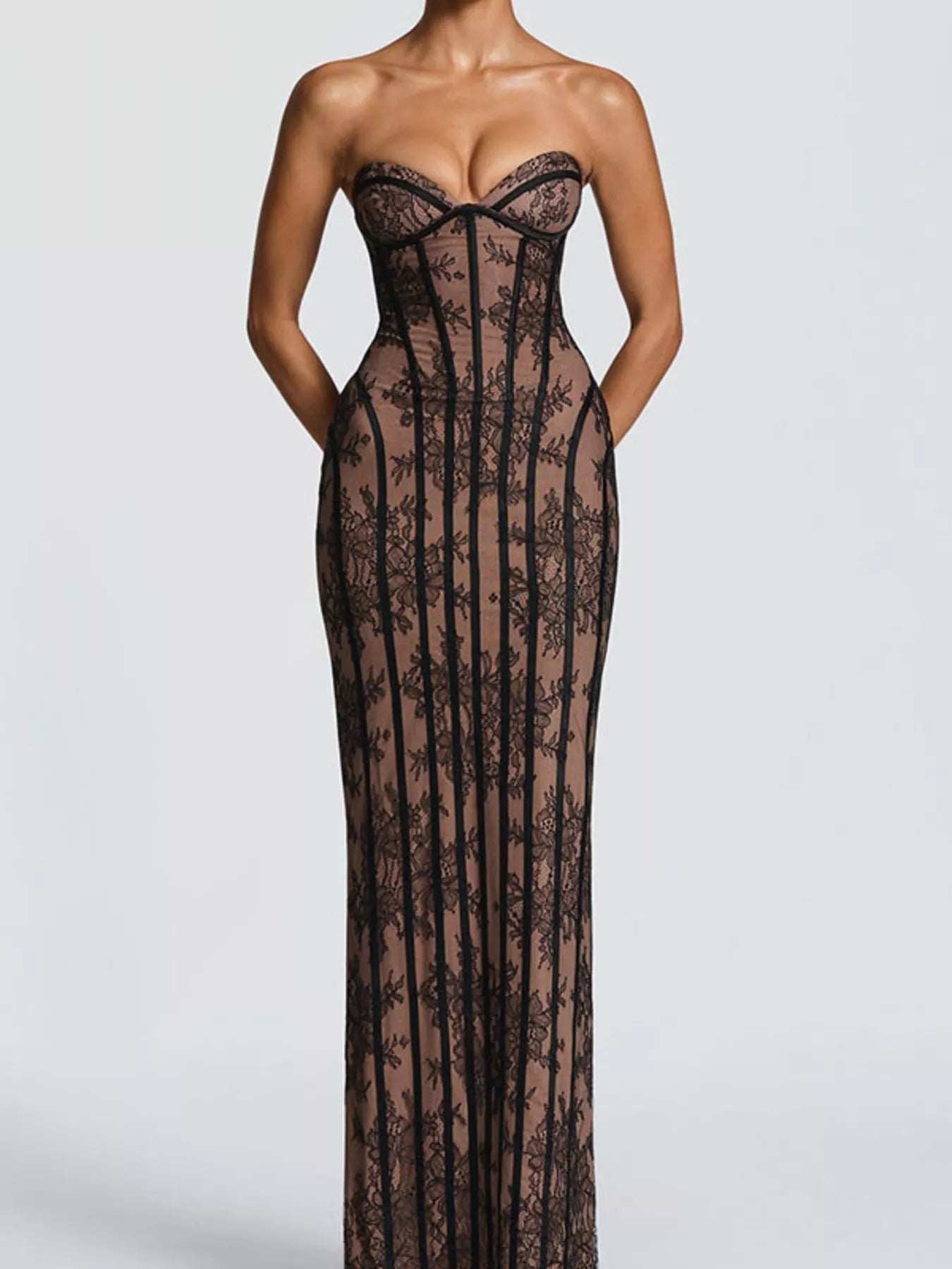 Lace Up Back Strapless Maxi Dress
