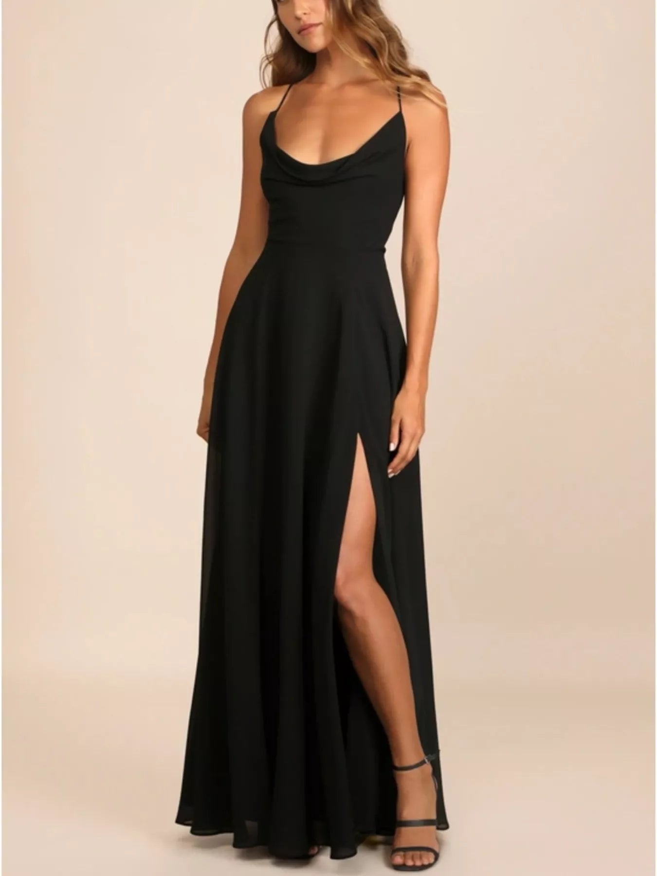 Slit Cowl Neck Maxi Dress