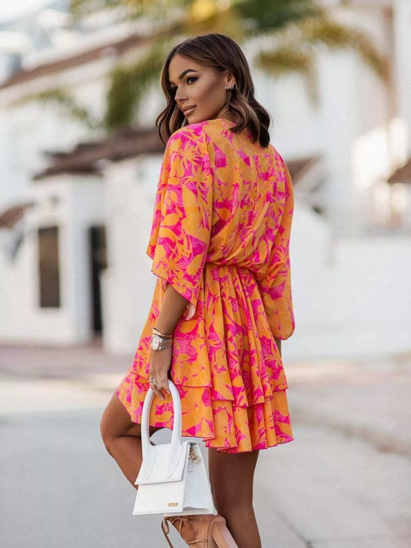Layered Printed Surplice Mini Dress
