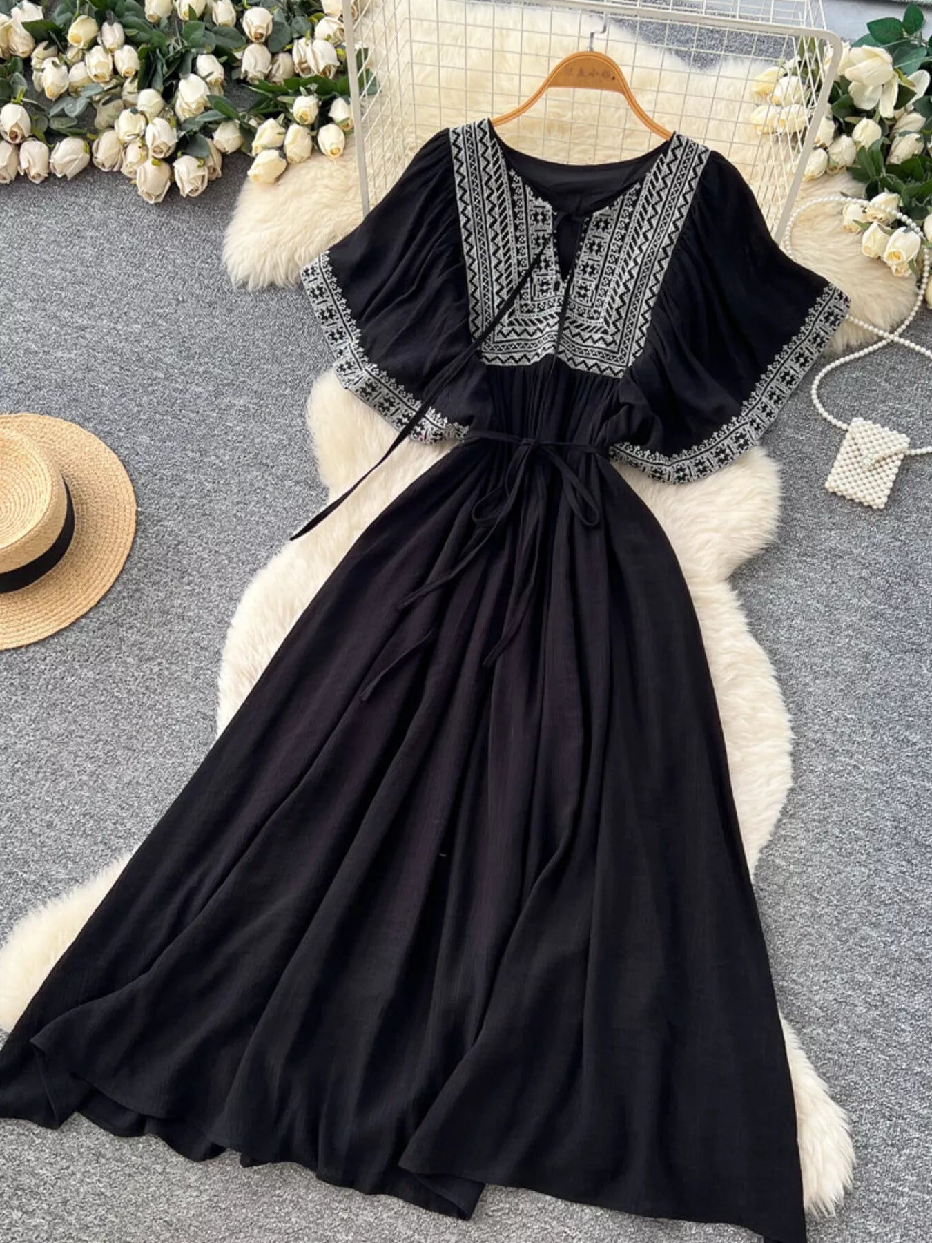 Tie Neck Short Sleeve Dress
