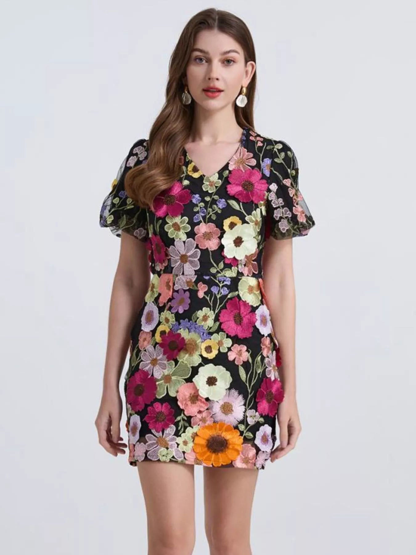 Floral Puff Sleeve Mini Dress