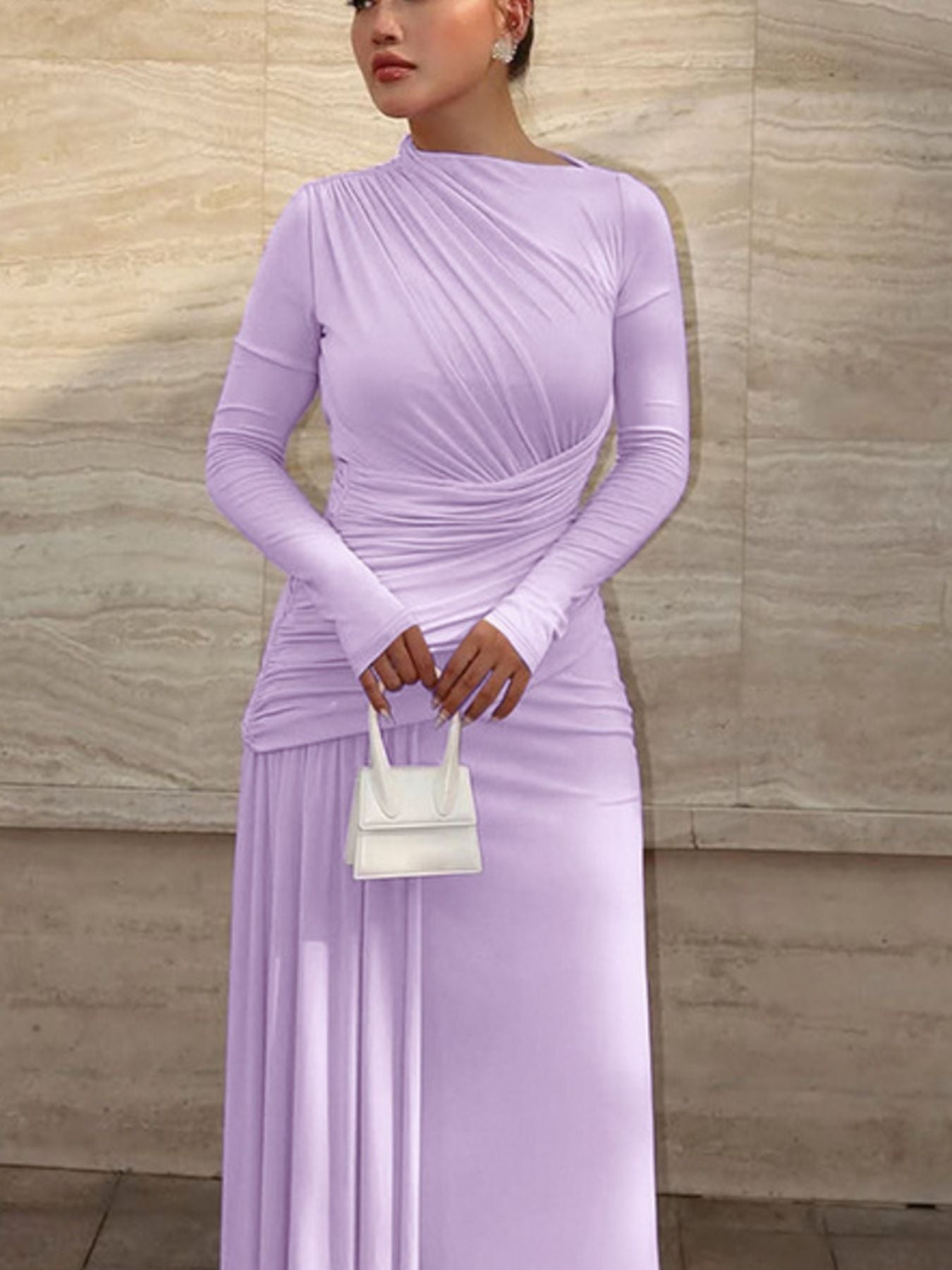 Ruched Long Sleeve Mermaid Maxi Dress