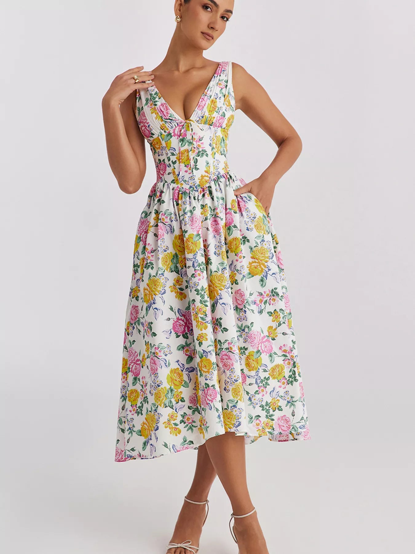 V-Neck Sleeveless Midi Dress