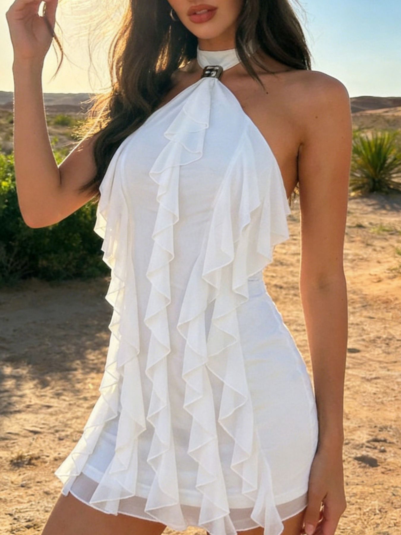 Ruffle Halter Neck Mini Dress