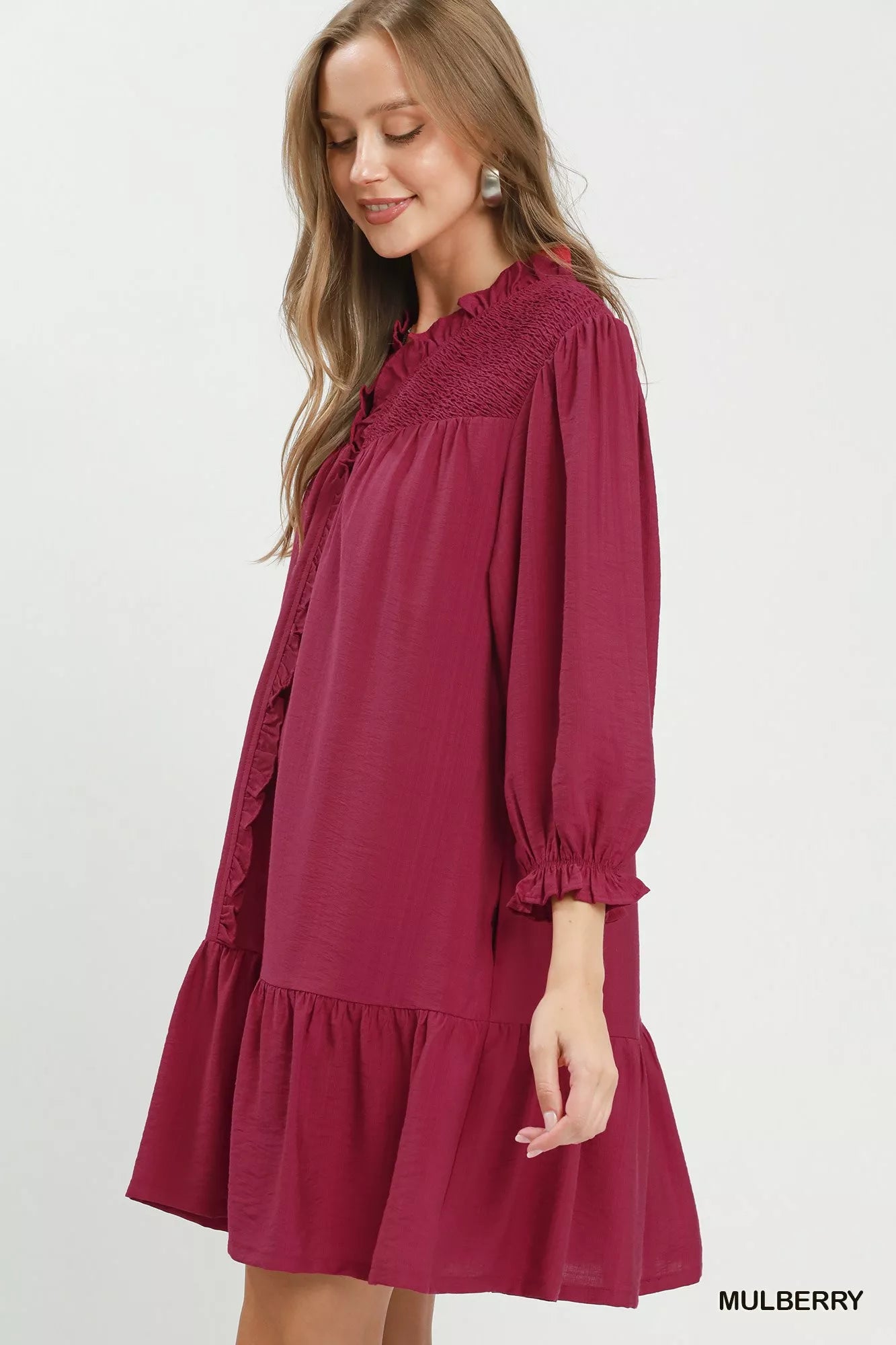 Umgee Smocked Ruffle Detail Tiered Mini Dress