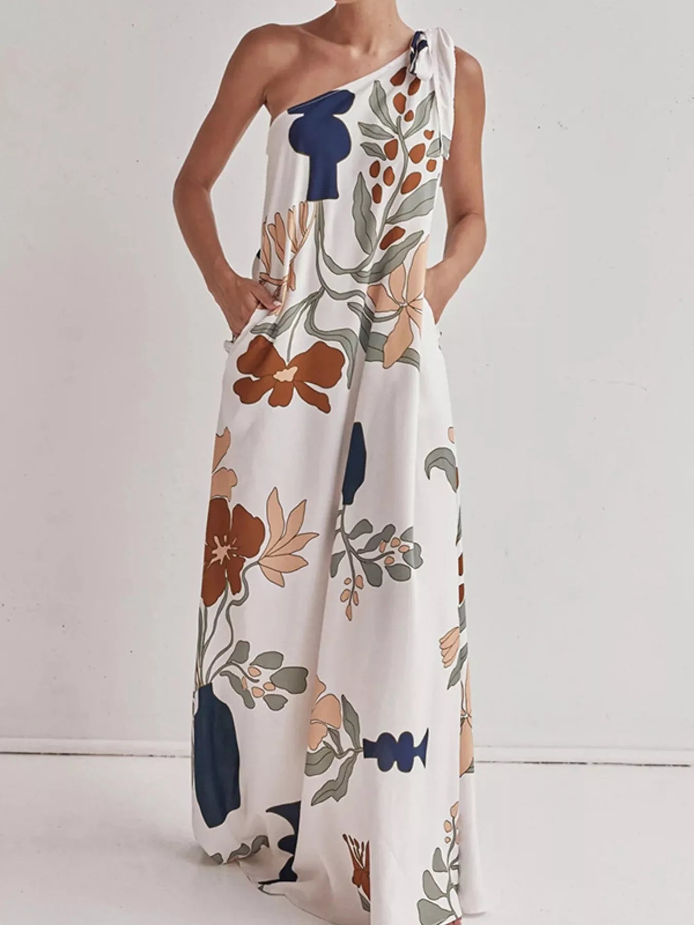 Bohemian Floral Print One-Shoulder Maxi Dress