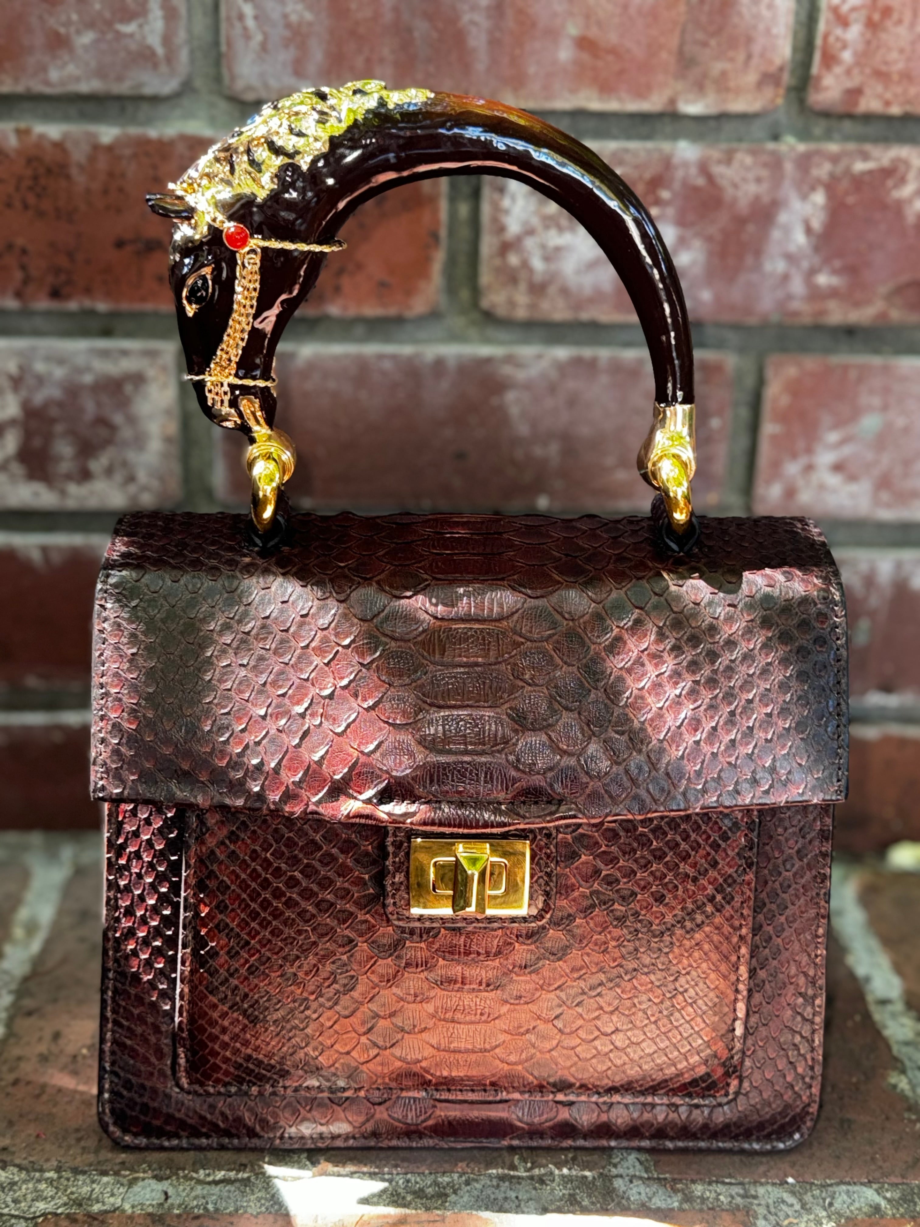 Sienna Horse Handle Handbag
Authentic Multi-Toned Brown Python
