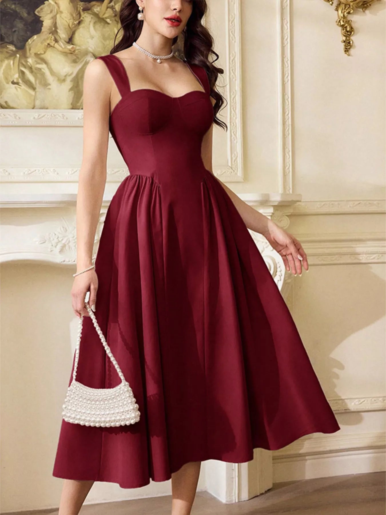 Sweetheart Neckline A-Line Midi Dress