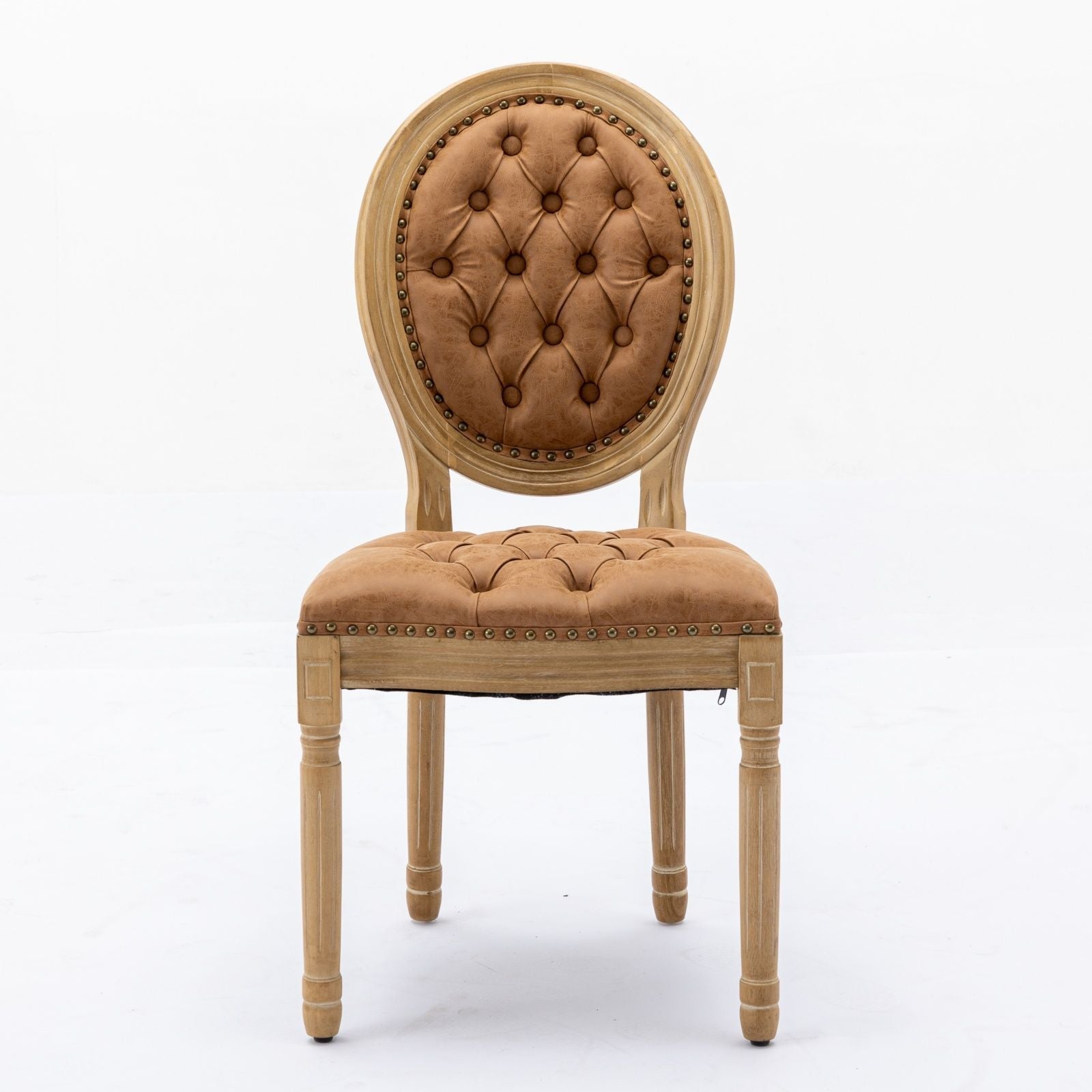 French Style Solid Wood Frame Antique Painting, Hand-Pulled Buckle Decoration Artificial Dining Chair With Nailhead Trim, Wood Legs