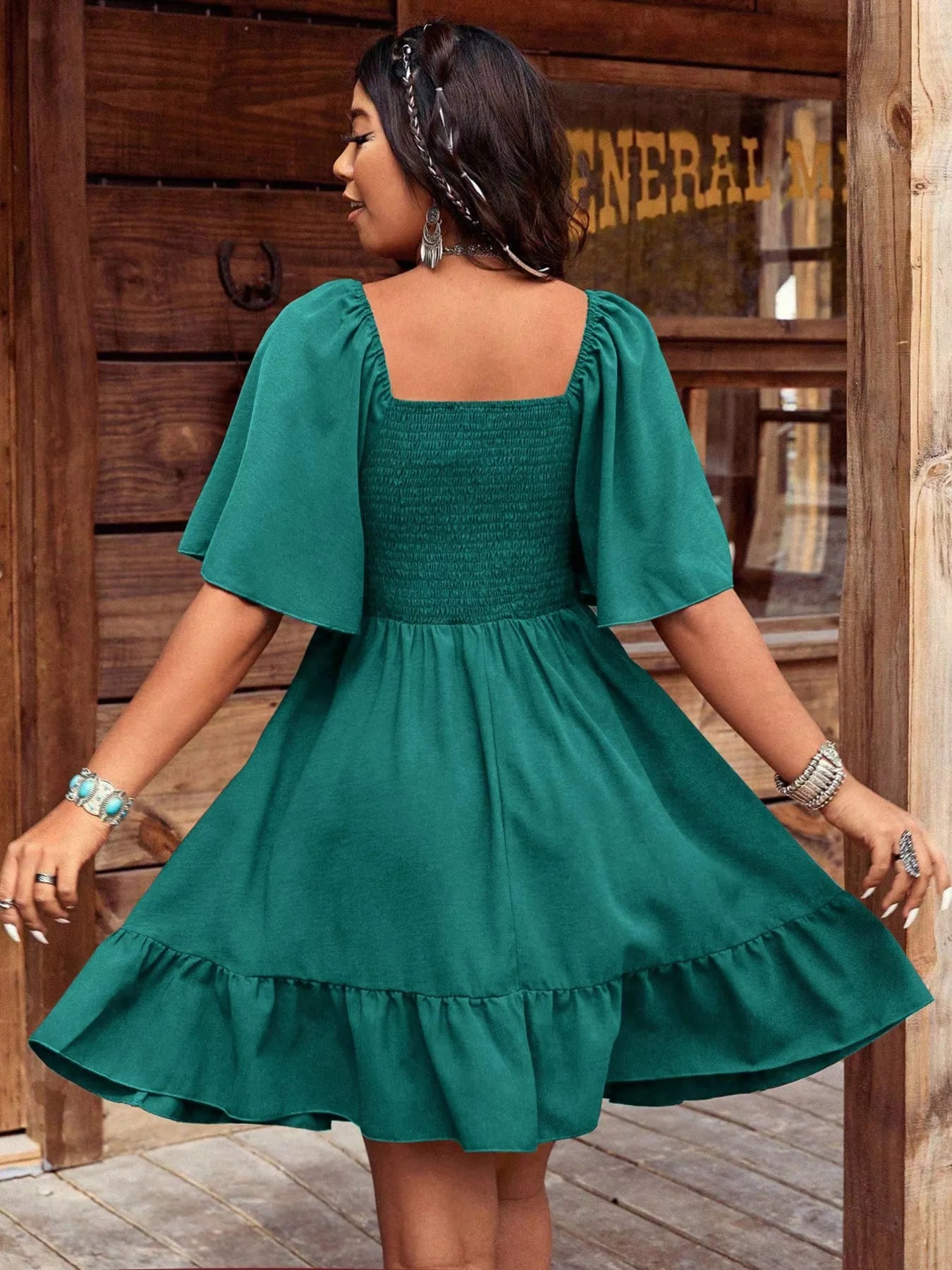 Embroidered Flutter Sleeve Mini Dress