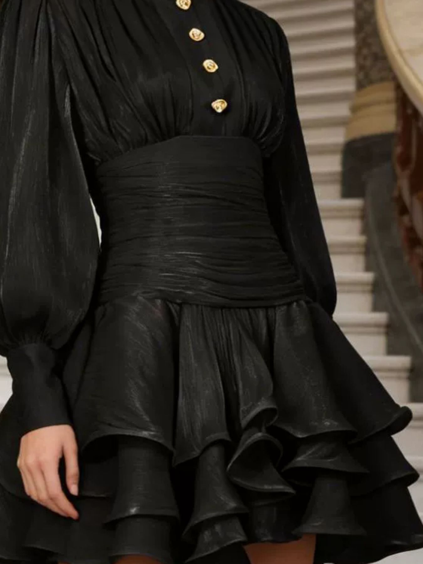 Ruffled Layered Lantern Sleeve Mini Dress