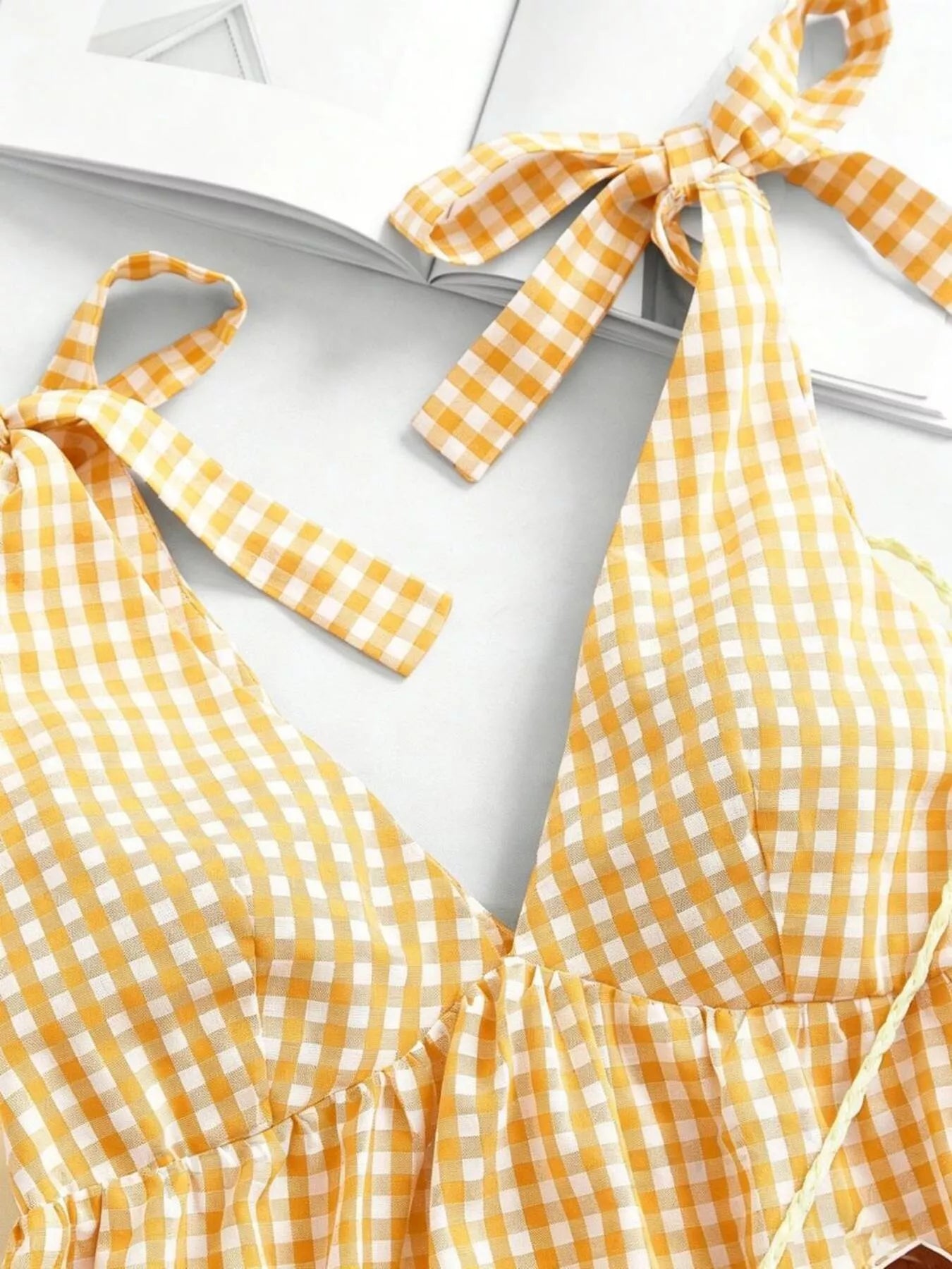 Gingham Tie-Shoulder Mini Dress