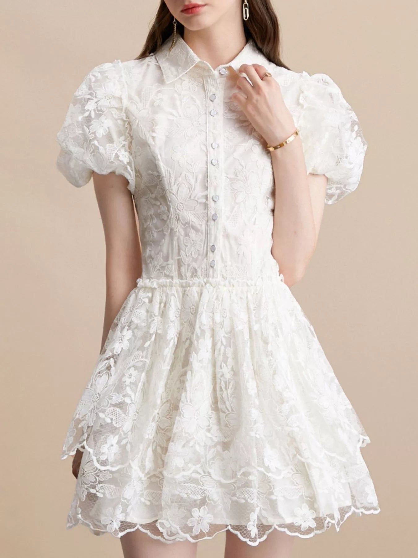 Lace Puff Sleeve Mini Dress