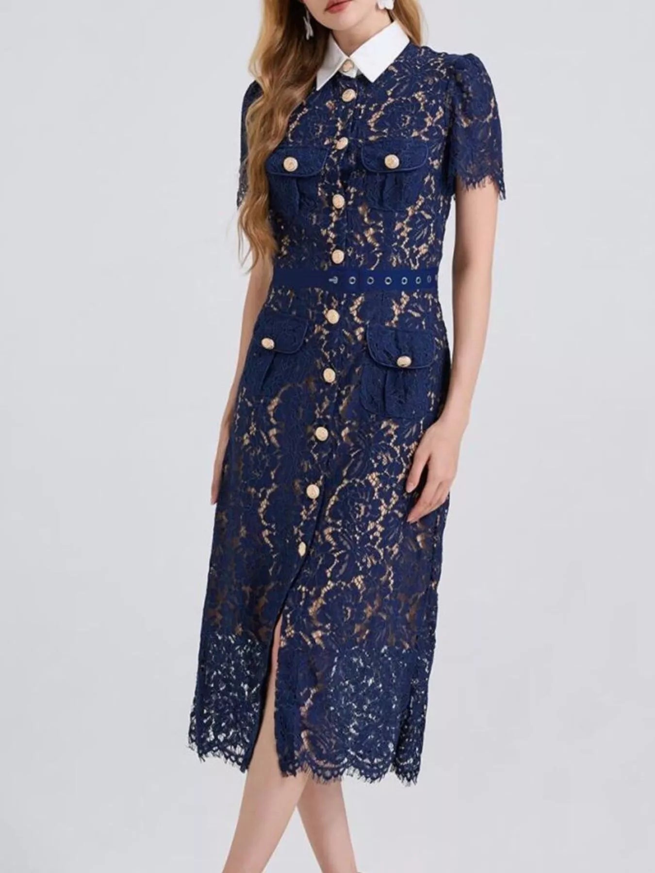 Lace Button-Down Midi Dress