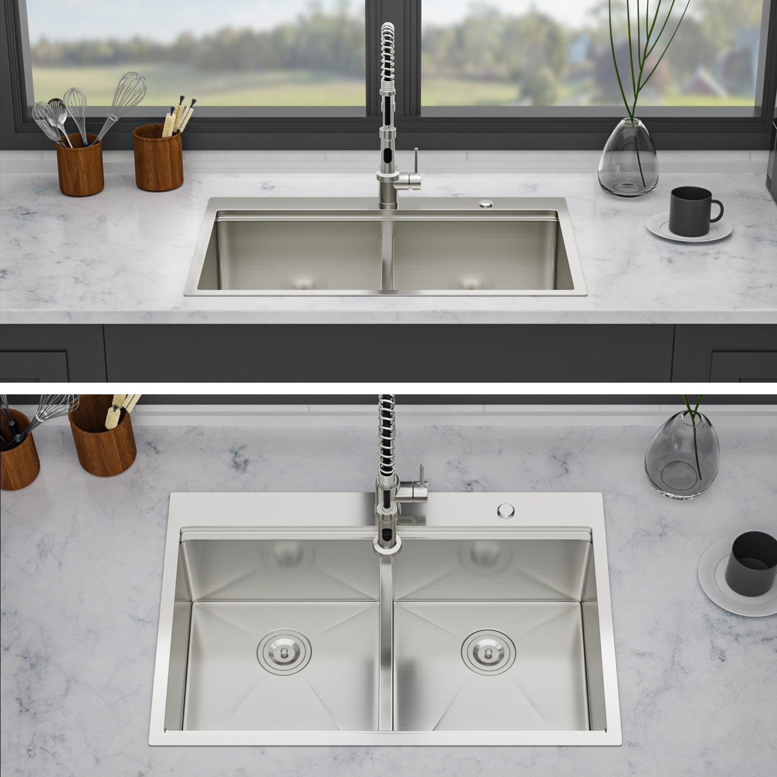 Topmount Drop-In Kitchen Sink - 33"x22" Double Bowl