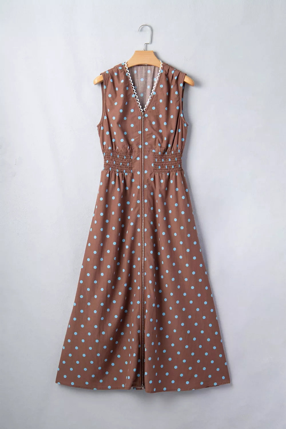 Polka Dot Zipper Front Midi Dress
