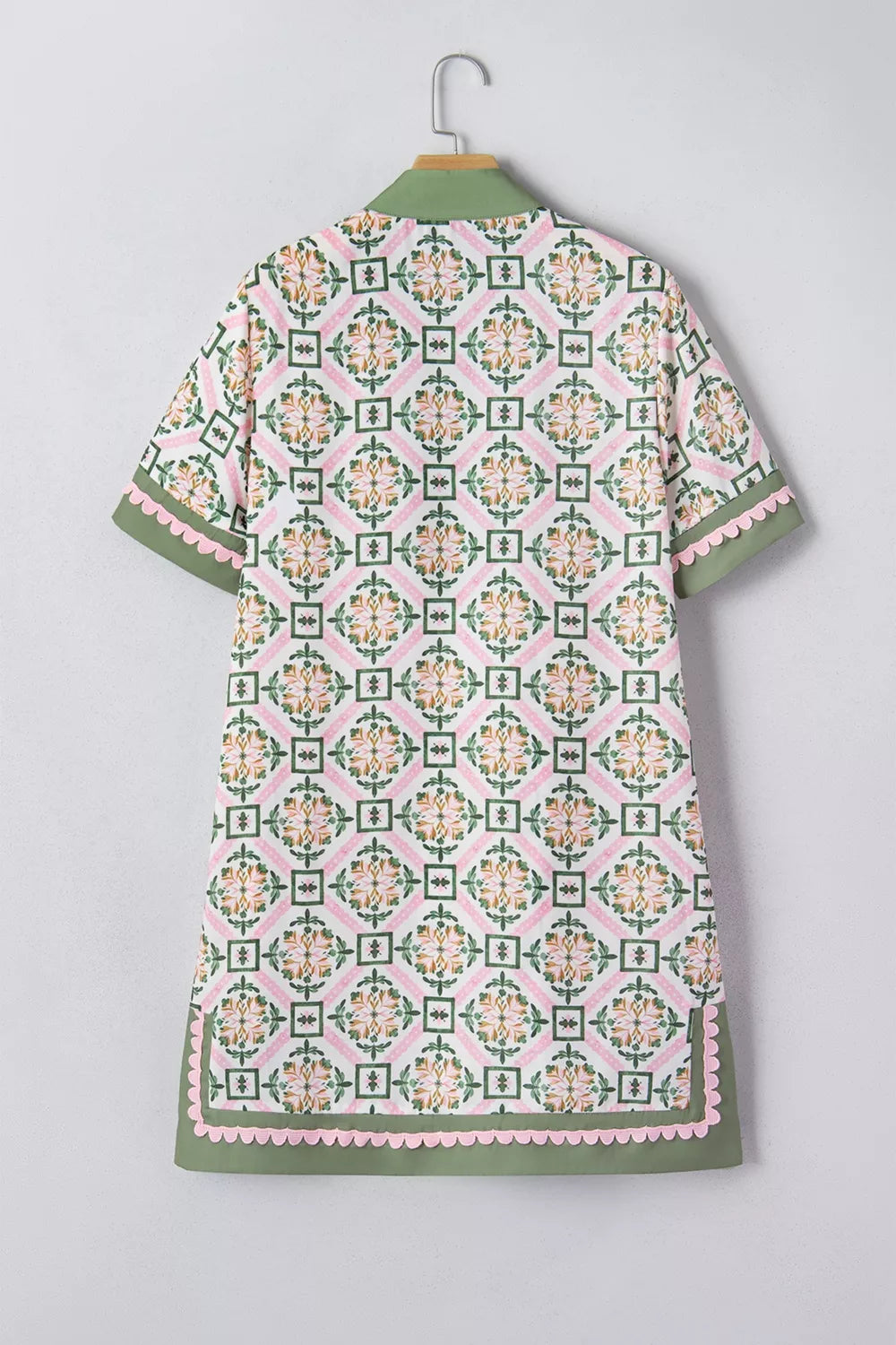 Multicolour Boho Geometric Flower Print Short Sleeve Loose Mini Dress